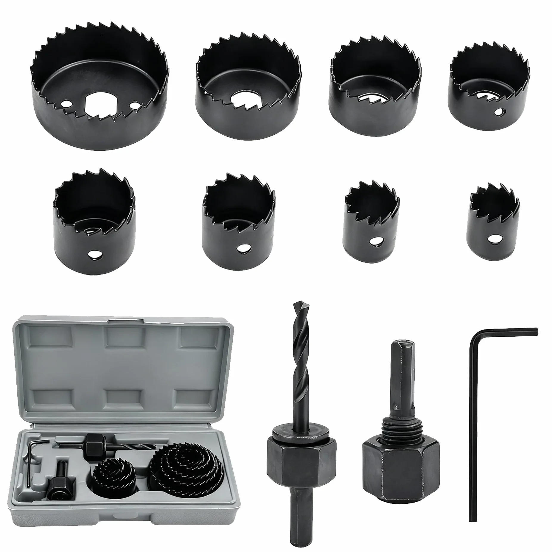11 Piezas Sierras de Agujero en Acero al Carbono, 19-64 MM Serras Perfuradoras Acero al Carbono, Serras para Madera, Plástico y PVC con Estuche de Almacenamiento Portátil