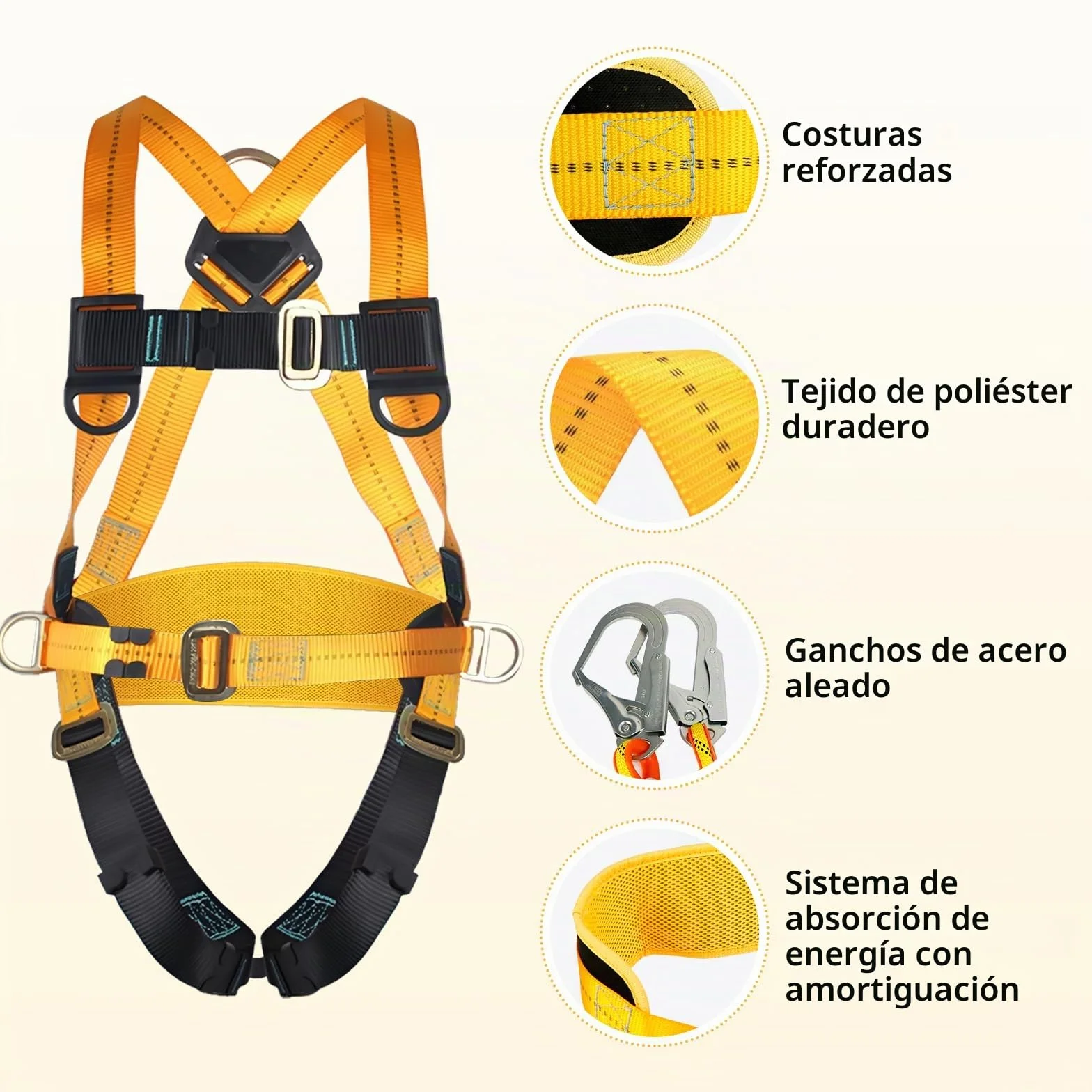 JAOGAUS Arnés de seguridad anticaídas doble cuerda ganchos ajustable 100 kg EN 361/354/355
