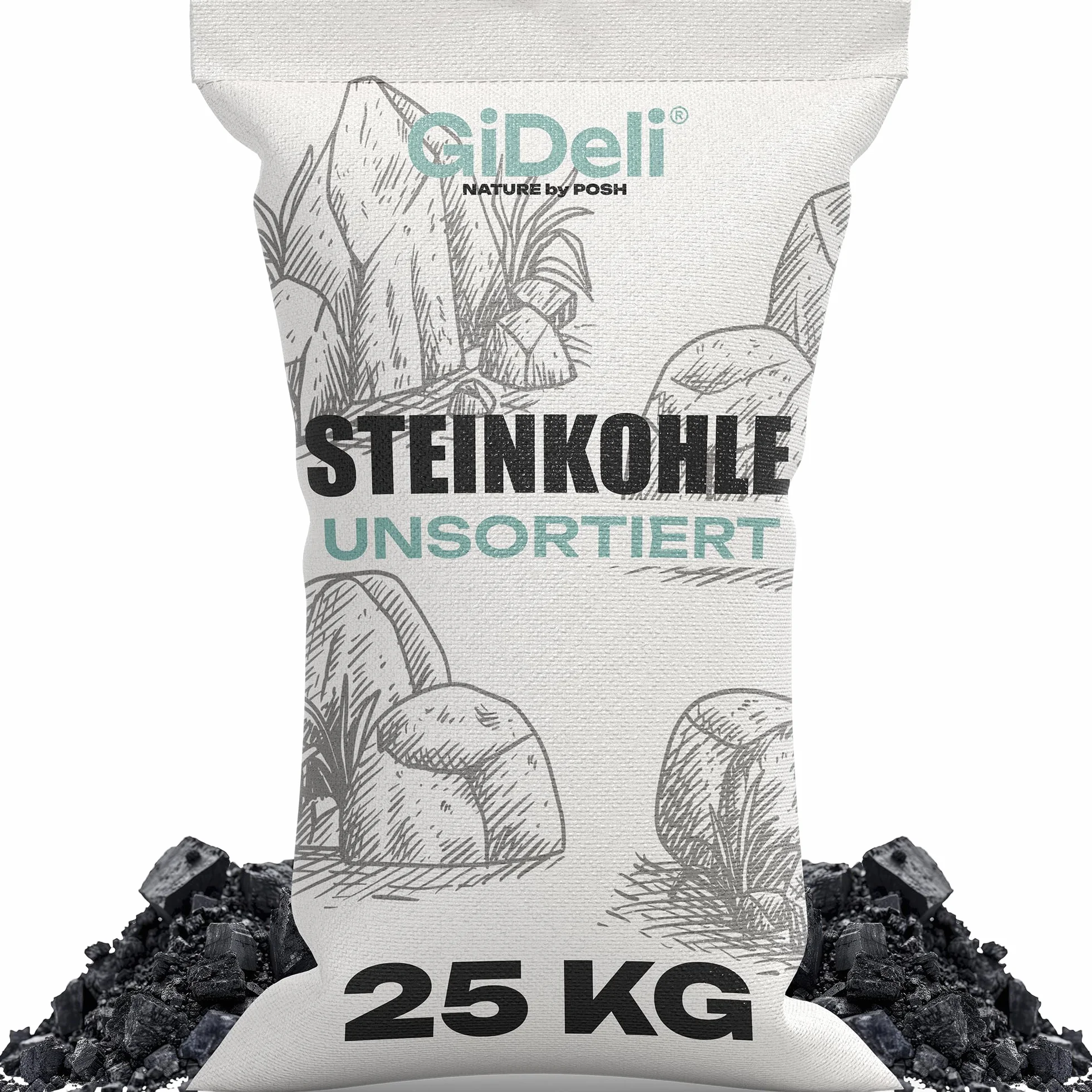 GiDeli Carbón de carbón de 25 kg para horno y estufa de leña – Carbón antracita sin clasificar 5 – 50 mm – Alto poder calorífico 24 – 26 MJ/kg – Big Bag – Carbón calefactor para calefacción