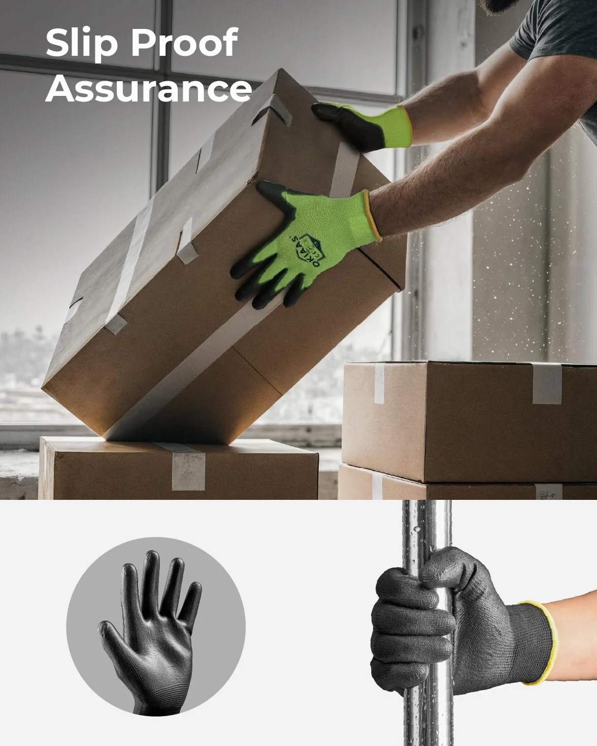 OKIAAS Guantes de trabajo de seguridad (12 pares, tamaño XL/10) con mango, guantes de trabajo con revestimiento de poliuretano (PU), para mecánico, almacén, jardinería, construcción, trabajos de