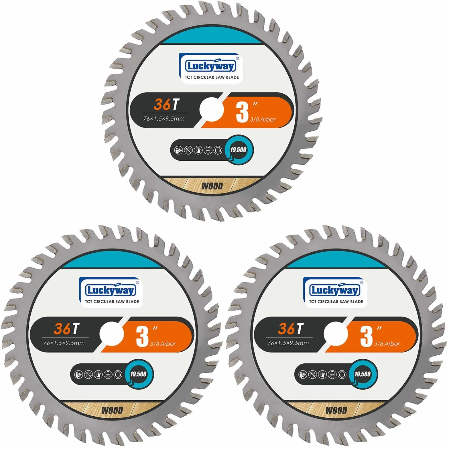 Luckyway Paquete de 3 hojas de sierra circular TCT de 3 pulgadas con eje de 3/8 pulgadas para cortar madera, plástico, PCV, acrílico, aluminio