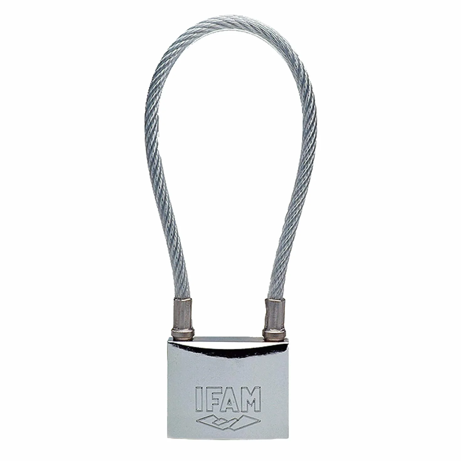 IFAM Candado Cable Serie Inox, Cable Acero Flexible, Altura 176 mm, Alta Resistencia a la Oxidación, Ambientes Húmedos, Alto Nivel de Seguridad, Resistente y Cromado