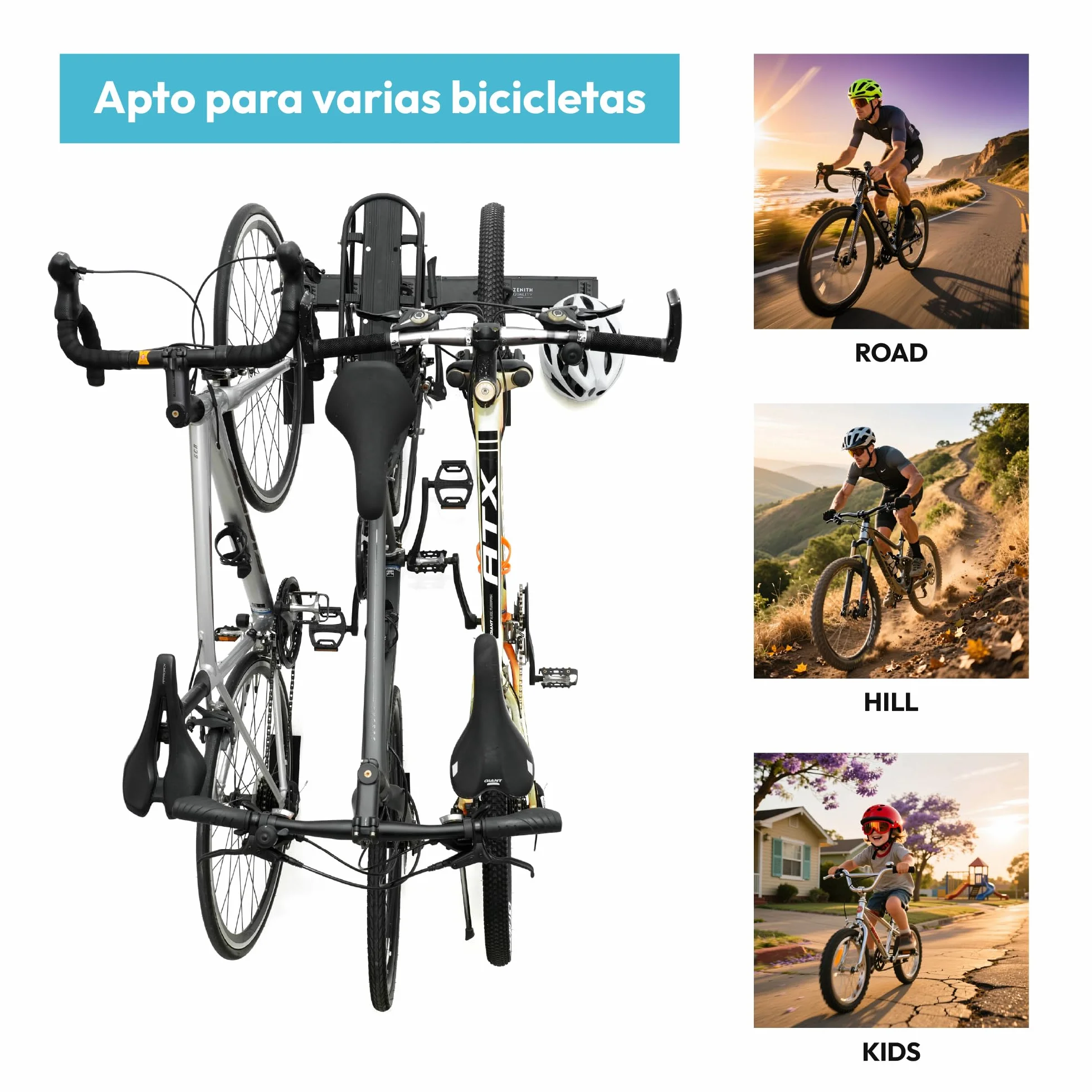 Soporte bicicleta pared con ganchos para bicicletas y cascos, capacidad 136 kg