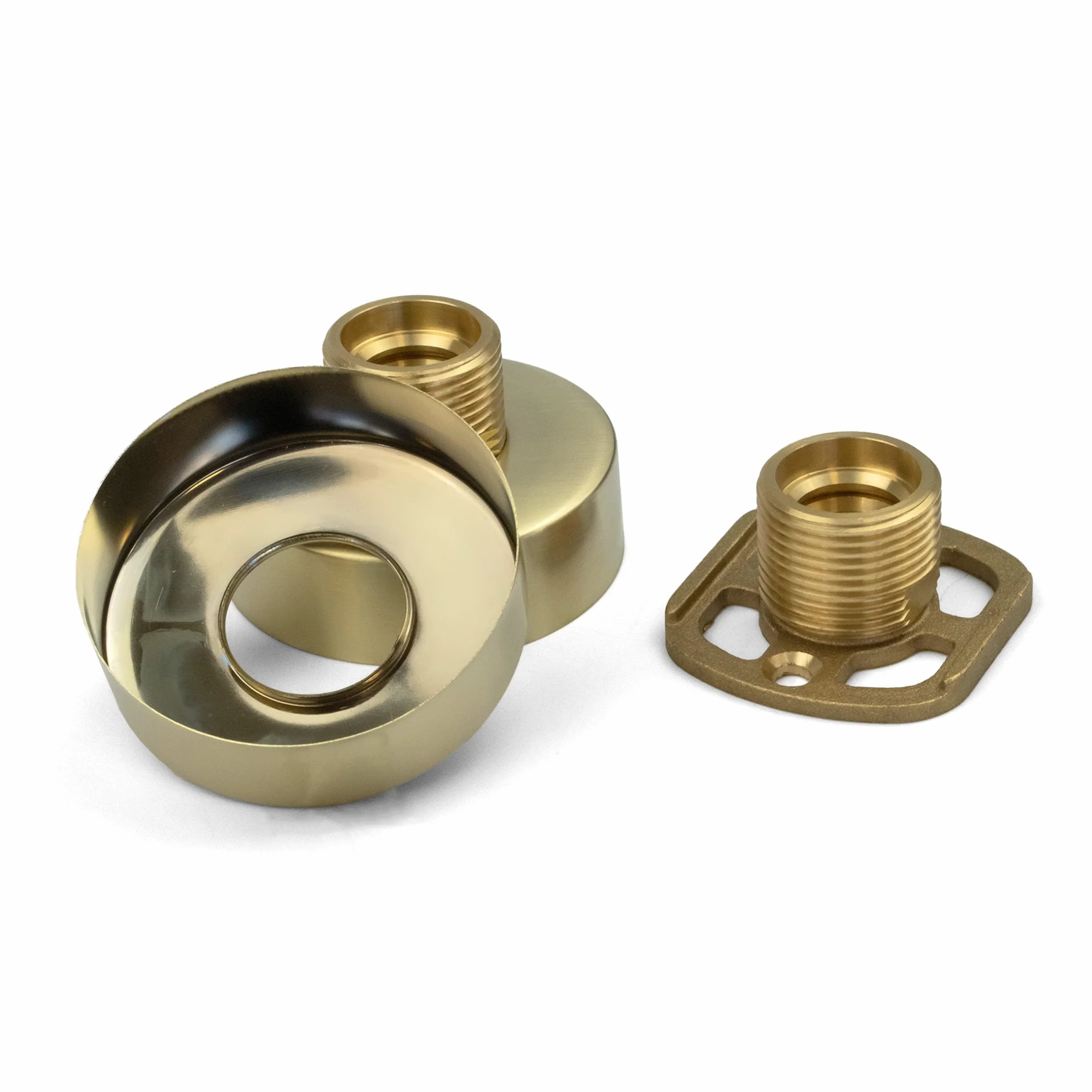 Kit de fijación de ducha redondo dorado cepillado (par) | Kit de fijación montado en la pared con conexiones 3/4 | Kit de soportes de fácil fijación para válvulas de ducha expuestas o grifo