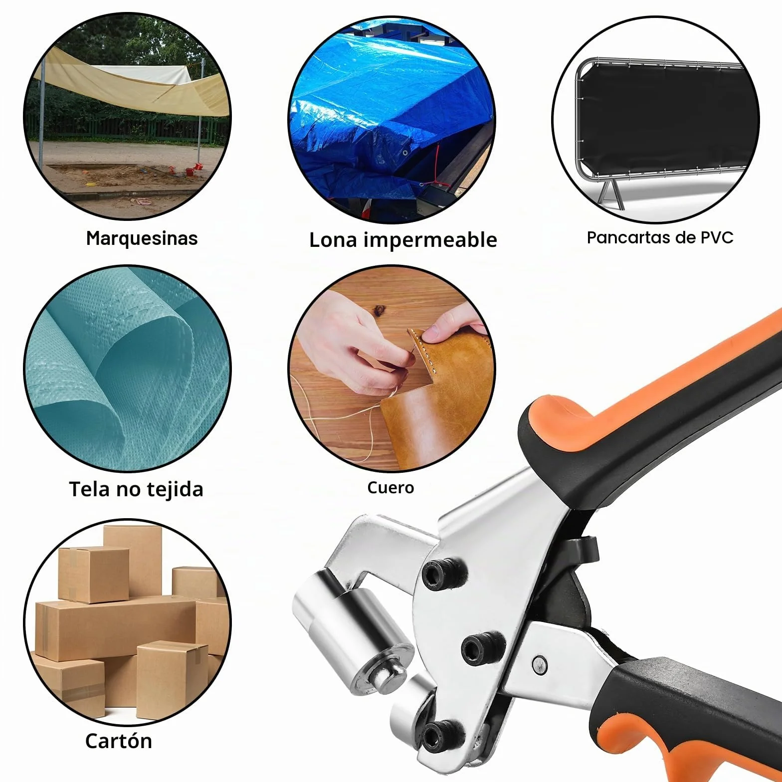 Cieex Juego de Remachadora y 500 Ojales Metalicos - Kit Completo para Ojales para Lonas, Cuero, PVC - Remachadora Ojales con Sujetador Magnético y Punzón