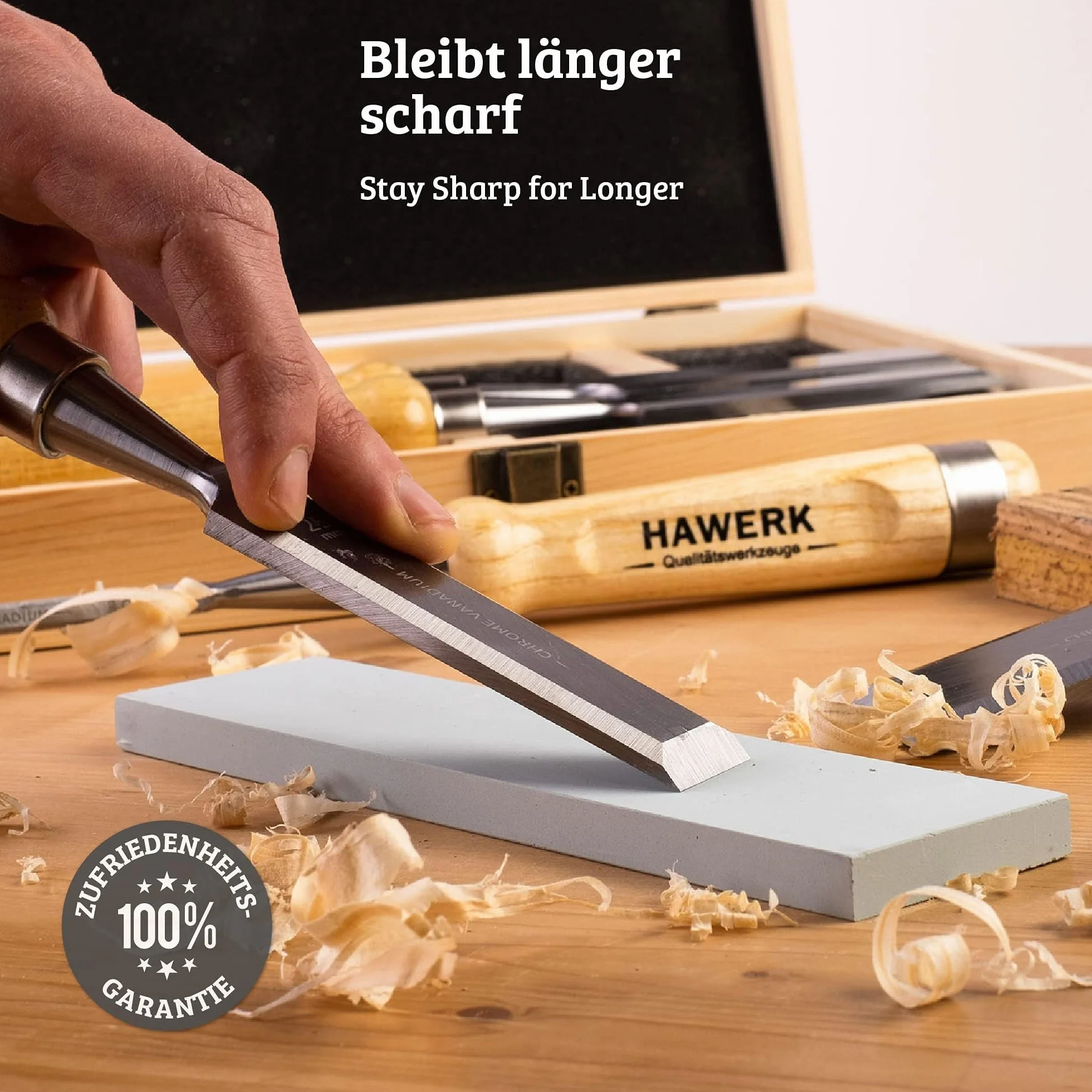 Formones para Madera Profesional - Juego 6x Cinceles para Madera 2x Piedras de Afilar con Maletín - Apto Principiantes y Profesionales del Bricolaje