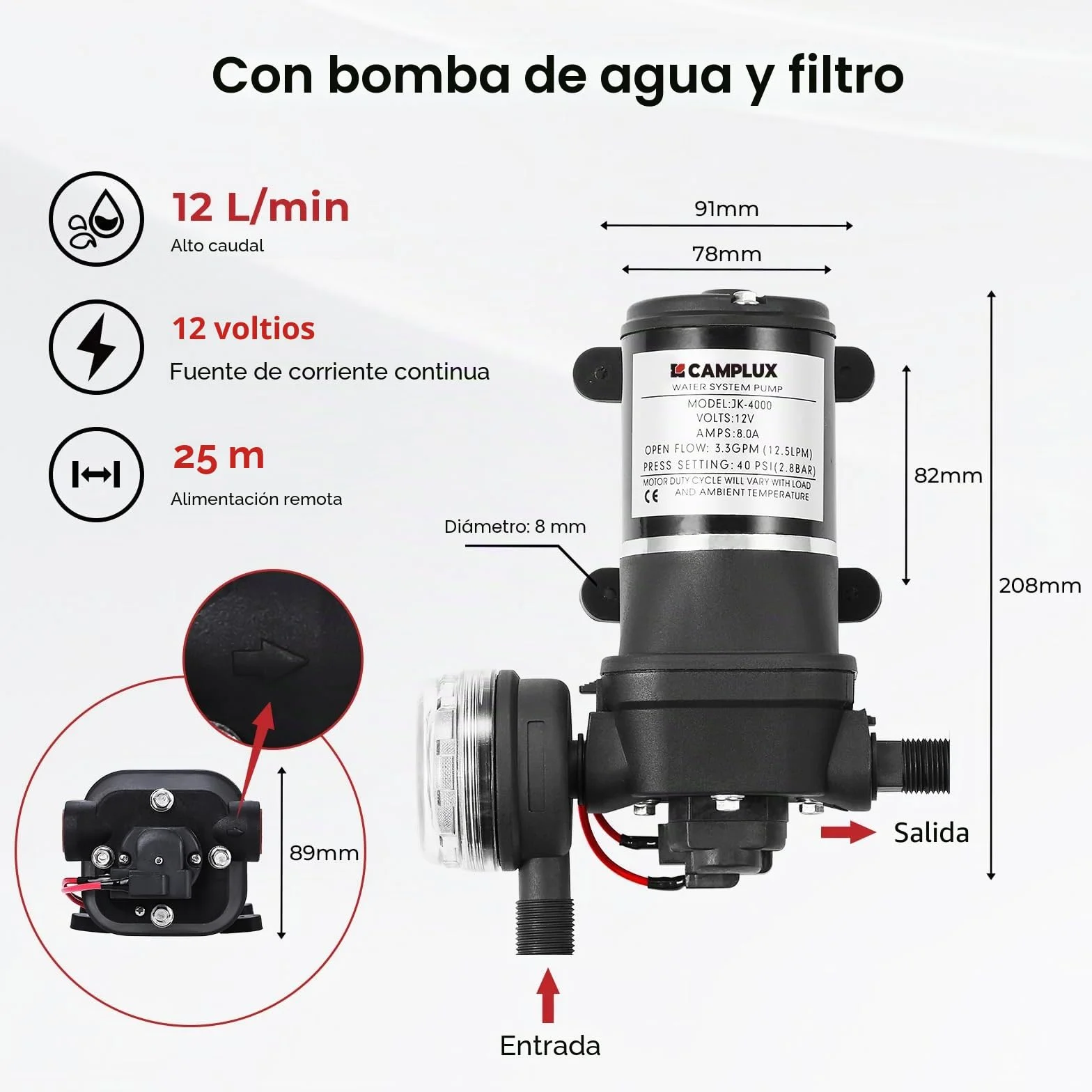 CAMPLUX First 10 L/M Calentador de Agua a Gas con Bomba de Agua & Mango, GPL (50mbar), para Ducha al Aire Libre/Camping/RVs, F10 Pro-DE