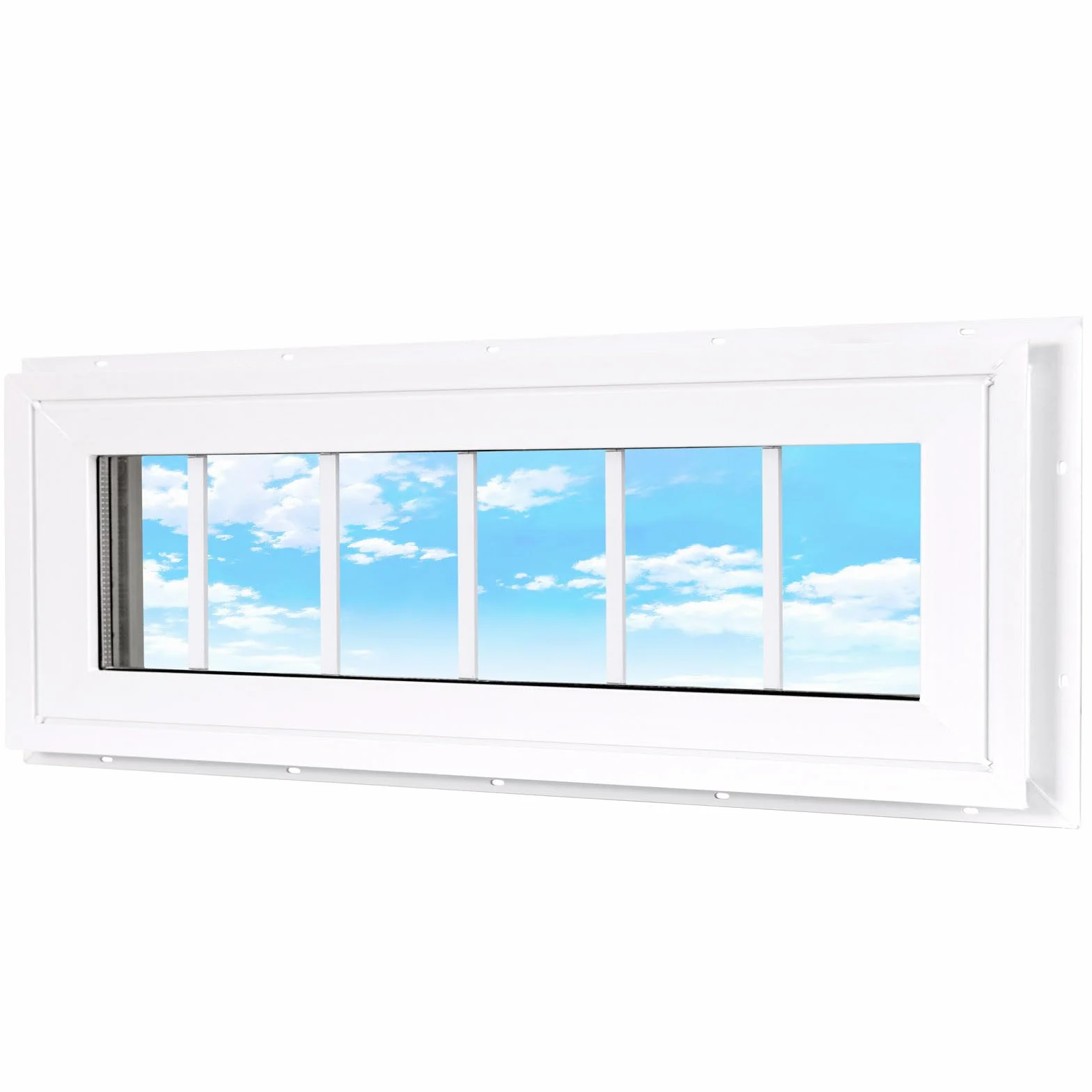 Ventana de vinilo para el hogar, 10 x 36 pulgadas, ventana fija de doble panel con rejillas y vidrio templado para casa, garaje (blanco)