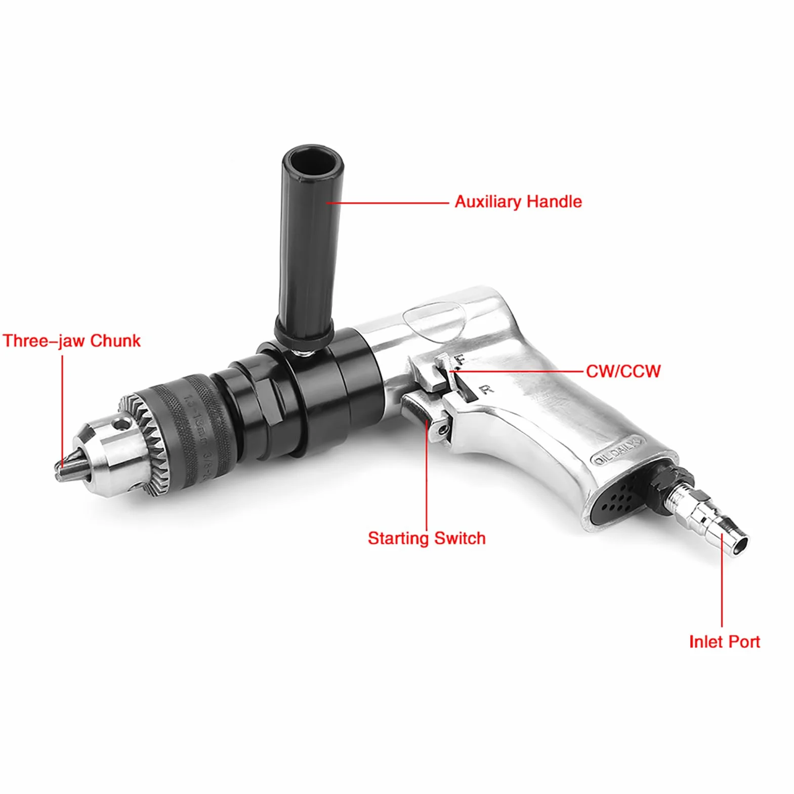 Tyenaza Taladro Neumático De Alta Resistencia De 1/2", KP - 554, Taladro Reversible CW/CCW De 900 RPM, con Mango Reversible De 360° para Operaciones De Perforación Profesionales