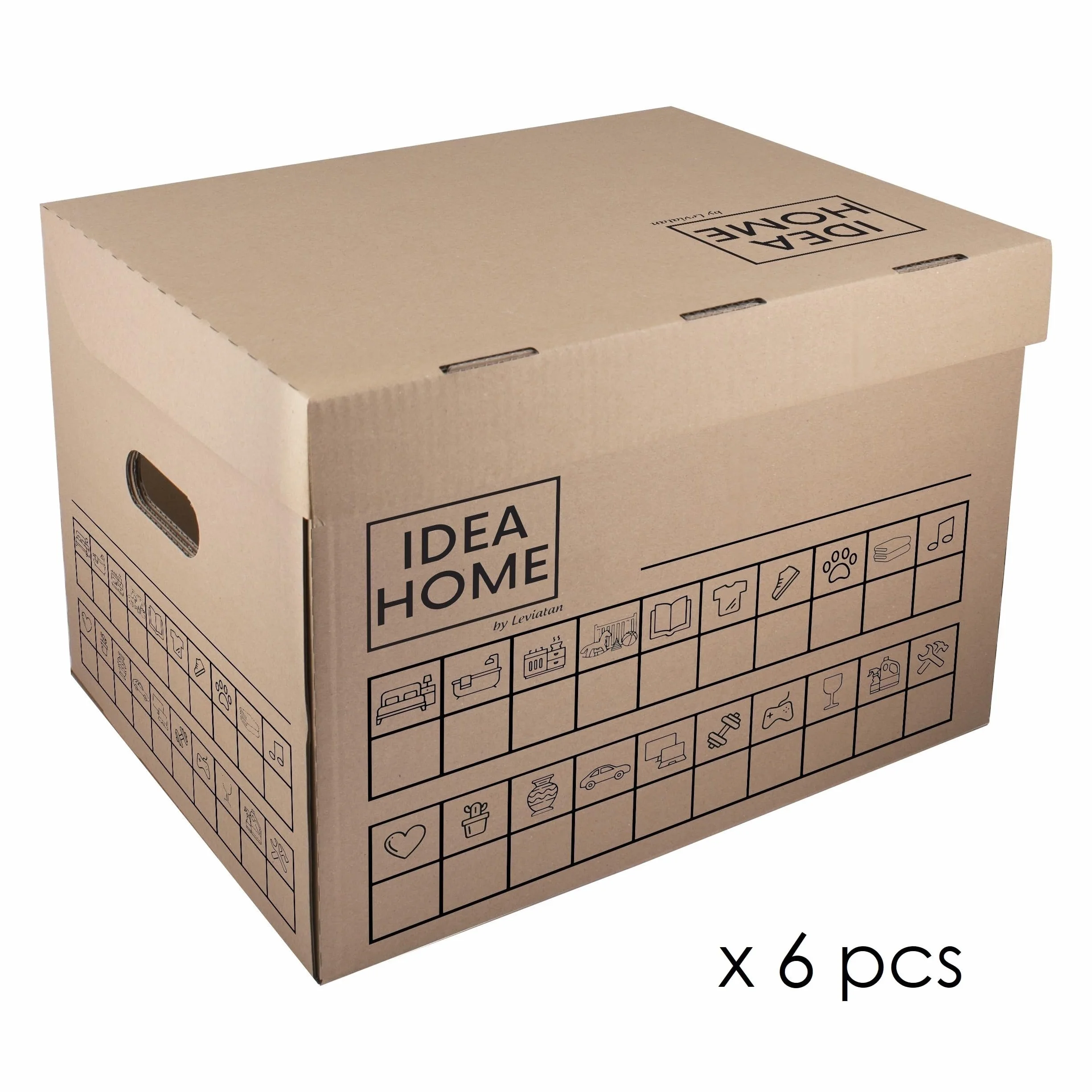 IDEA HOME SET de 6 Caja de Mudanza Caja de Archivo Movebox Caja de Almacenamiento de Cartón con Tapa 30 kg