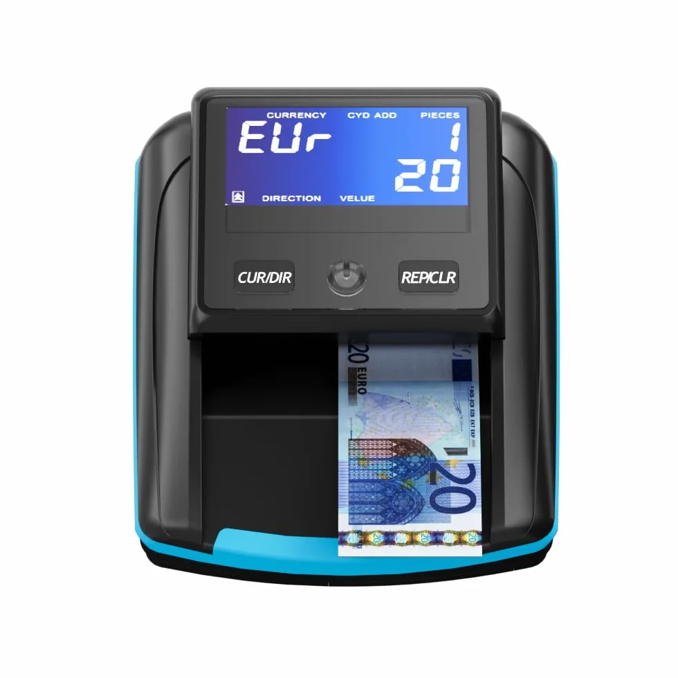 Detector de billetes falsos Euro con batería recargable automático para varias monedas Azul