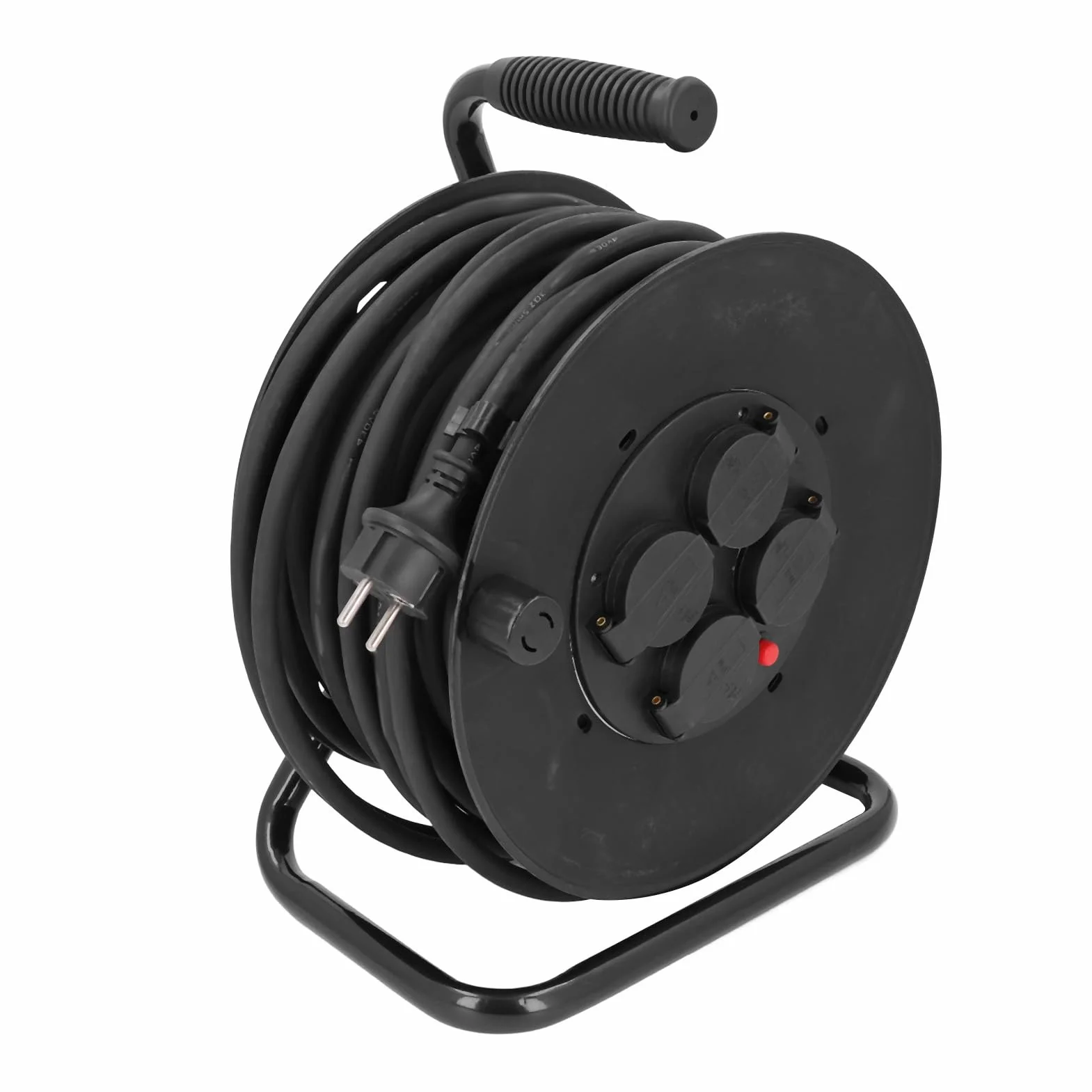 Hyuduo Carrete de Cable Carrete de Cable de Extensión para Exteriores 35 M H05RR F mm² 4 Enchufes IP44 Acero Inoxidable PP Neopreno Cobre para Jardín Taller Uso en el Lugar de Trabajo