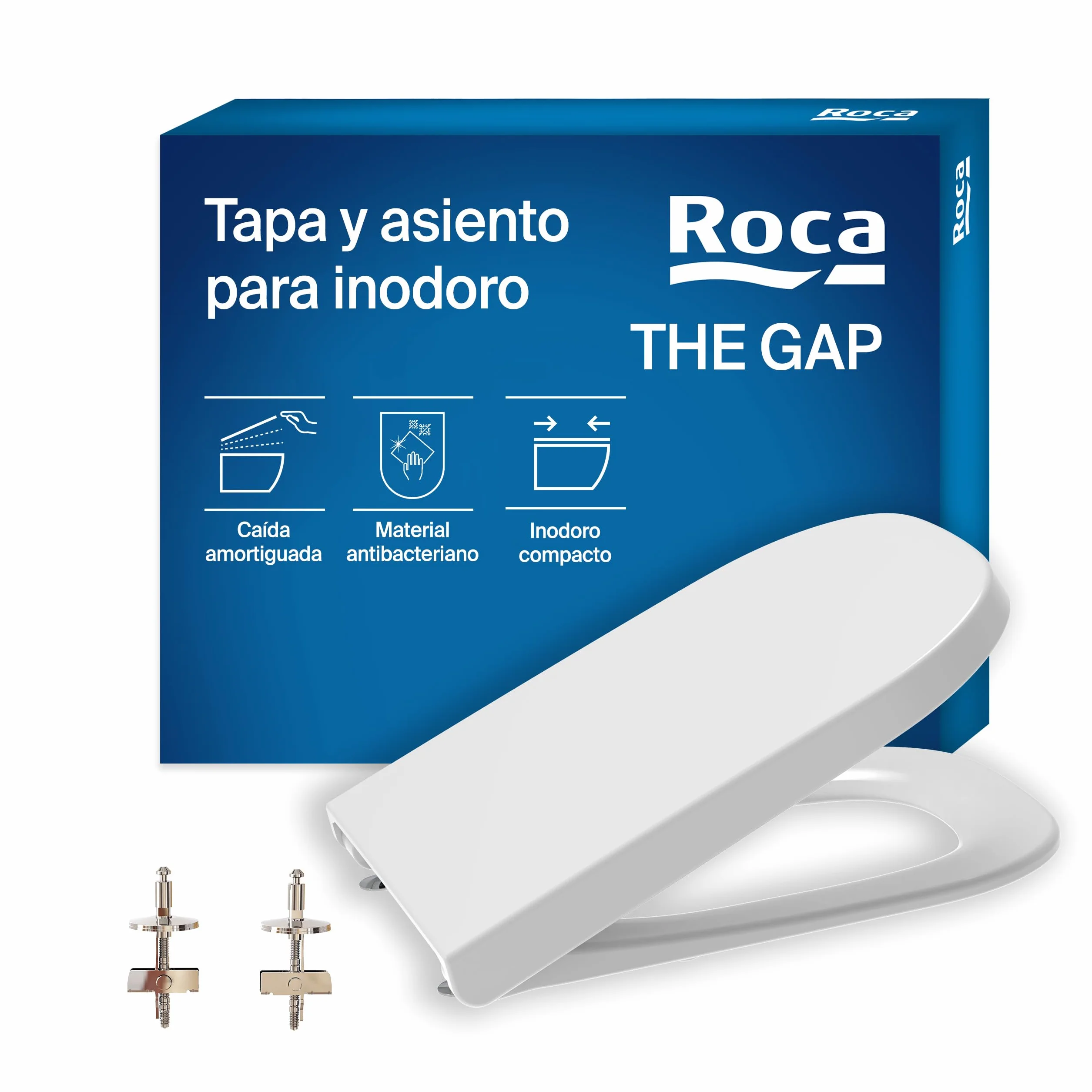Roca The Gap - Tapa y asiento de Supralit para inodoro compacto, tapadera de WC original con caída amortiguada, recambio de tapa de váter resistente, blanco, A80173200B