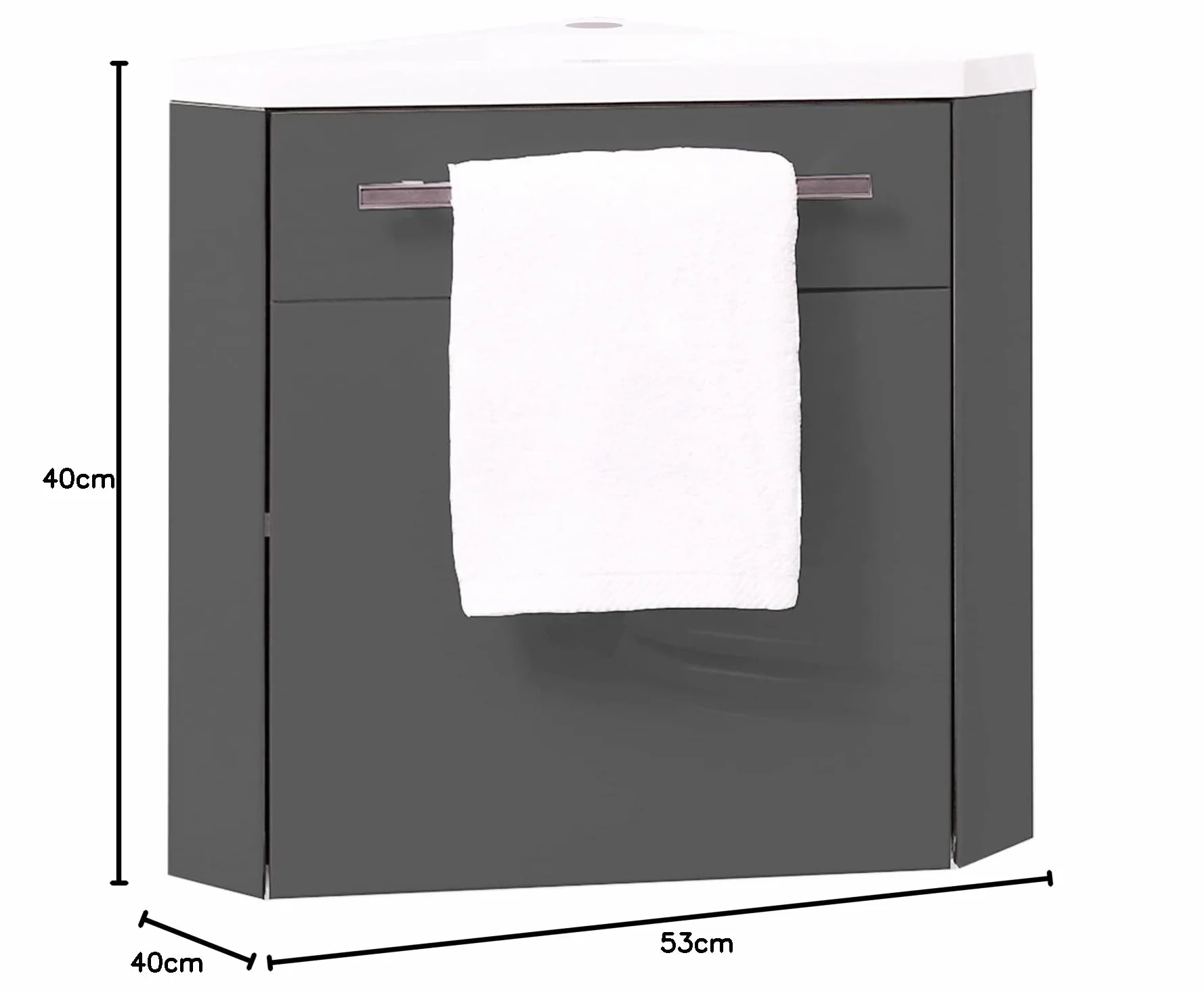 ONDÉE - Mueble de Lavabo Suspendido Colección Nino - Mueble de Esquina Compacto - Variedad de Colores - 1 Puerta - Cierre Suave - Instalación Reversible - Ancho 53cm - Acabado Lacado Gris