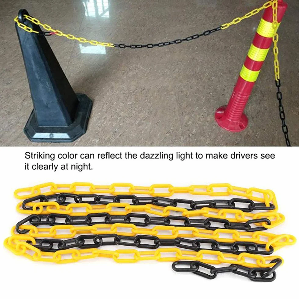 Cadena de barrera de plástico para aparcamiento, barrera de plástico, cadena de peligro, negro/rojo/blanco/amarillo, 5M/8M/10M (10mm* 10M, negro)