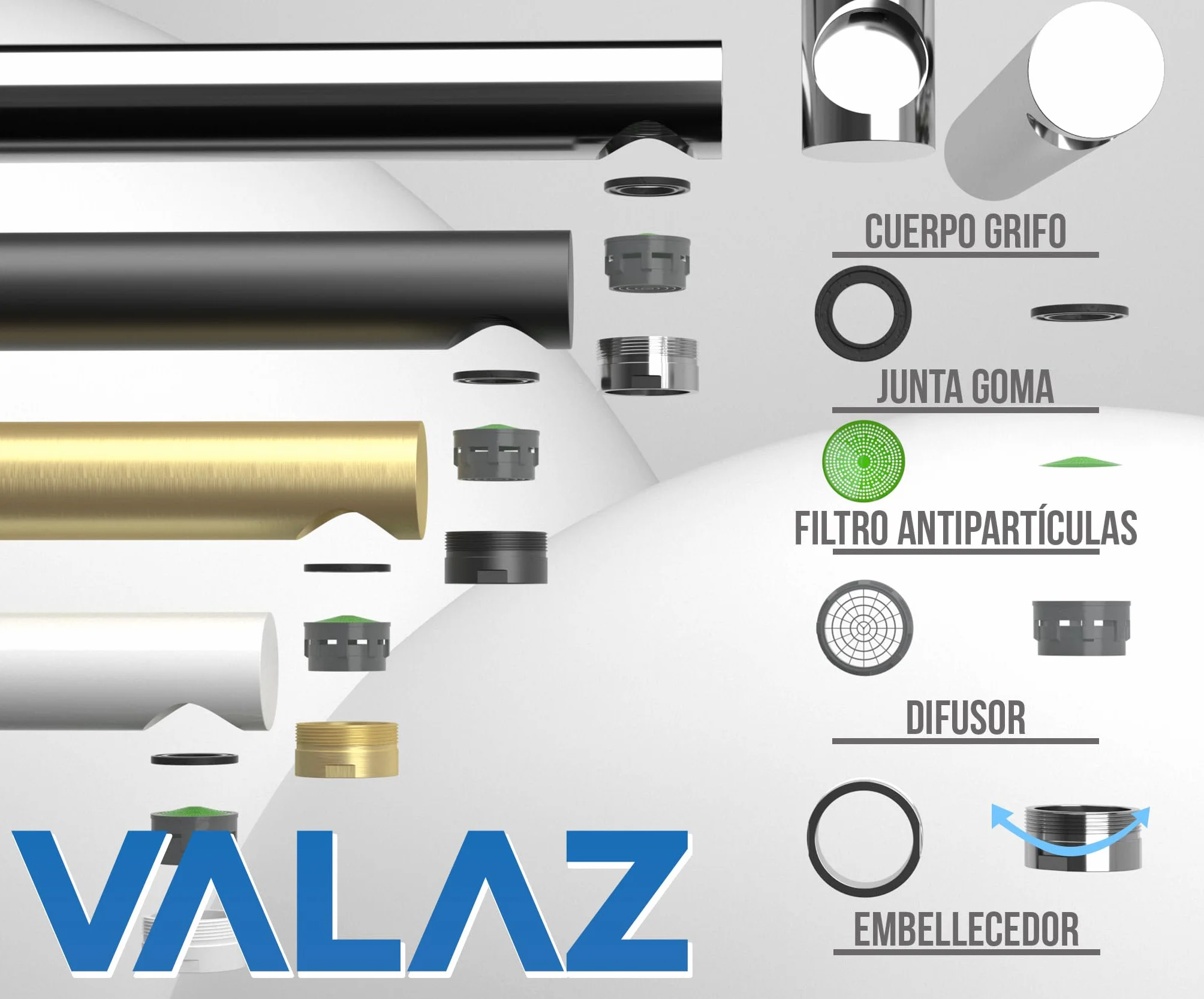 VALAZ Grifo Lavabo Negro Mate | Grifo Monomando Lavabo, Apertura en Frío, Agua Fría y Caliente, Ahorro de Agua | Instalación Facil | Latón, Inoxidable, Elegante, Redondo, Caño Recto, Serie Nansa