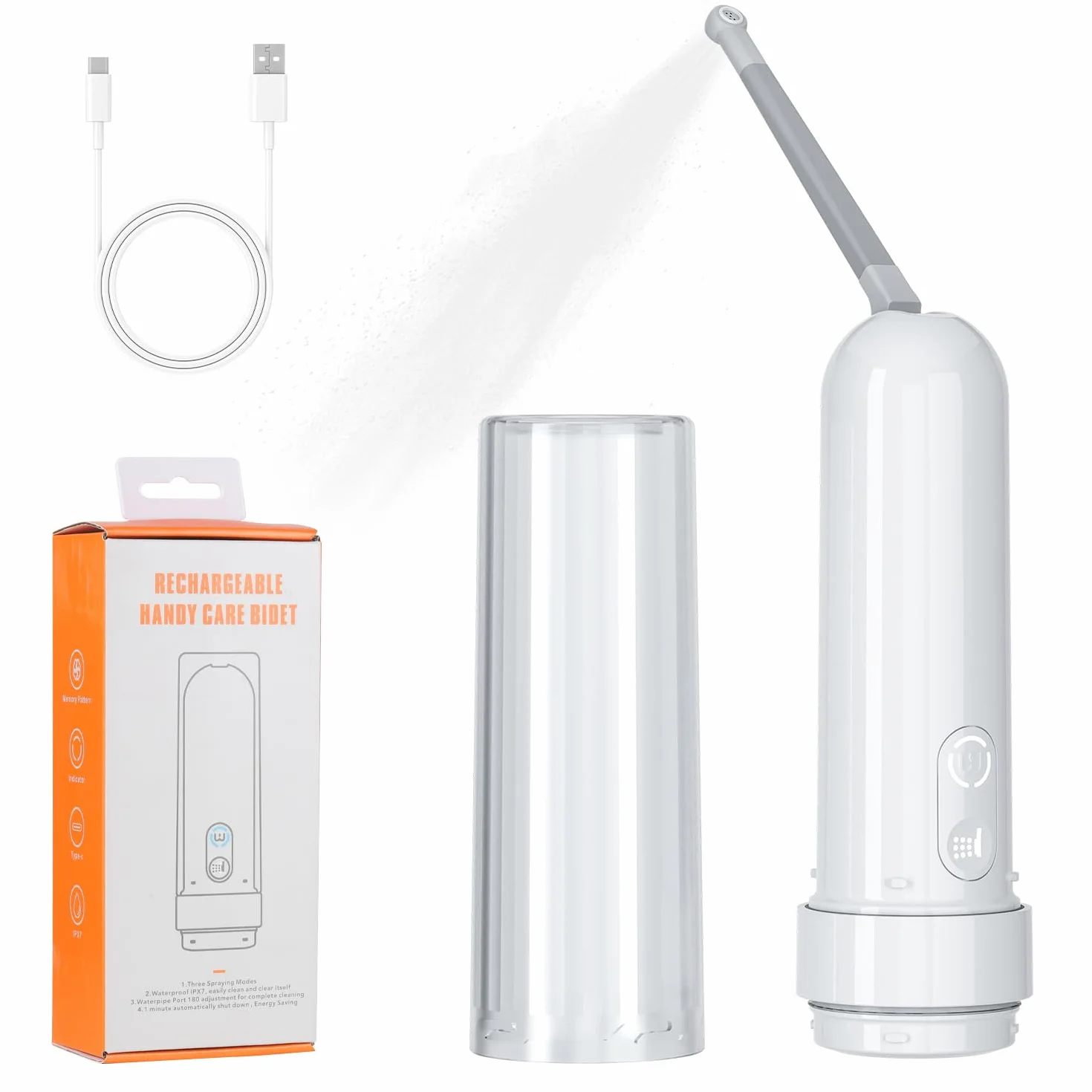 Bidé de viaje portátil recargable 180ML, IPX7 impermeable Bidé eléctrico pulverizador con 3 modos de pulverización para la higiene personal de limpieza, calmante cuidado postnatal