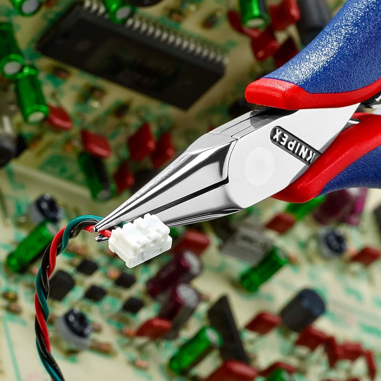 KNIPEX Alicate de montaje para electrónica con articulación machihembrada con cartulinas autoservicio con mangos multicomponente 115 mm, 35 22 115 SB