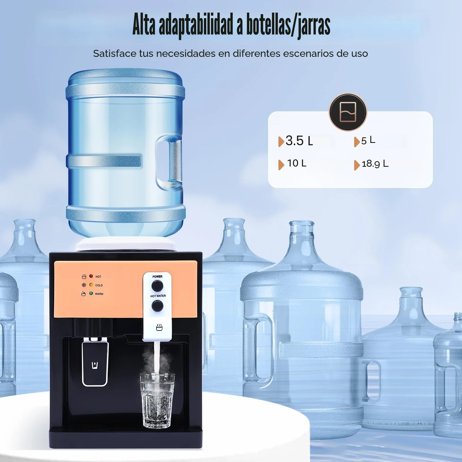 Fuente de agua caliente y fría eléctrica, dispensador de agua de mesa para oficina y cocina, acero inoxidable alimentario, calentamiento rápido 95°C, refrigeración 8°C, té, leche, café, compacto