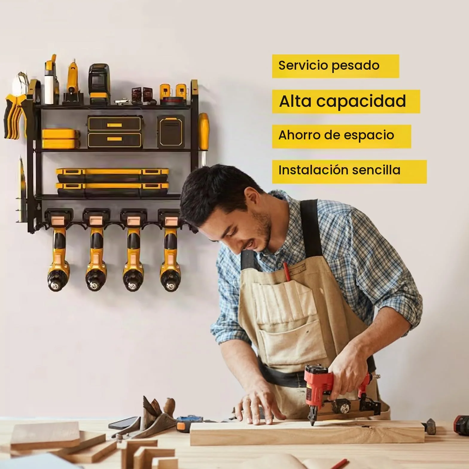 Organizador de herramientas eléctricas de 4 capas, soporte de pared para herramientas de taladro eléctrico, ahorro de espacio, resistente y duradero, fácil de instalar, añade más espacio de