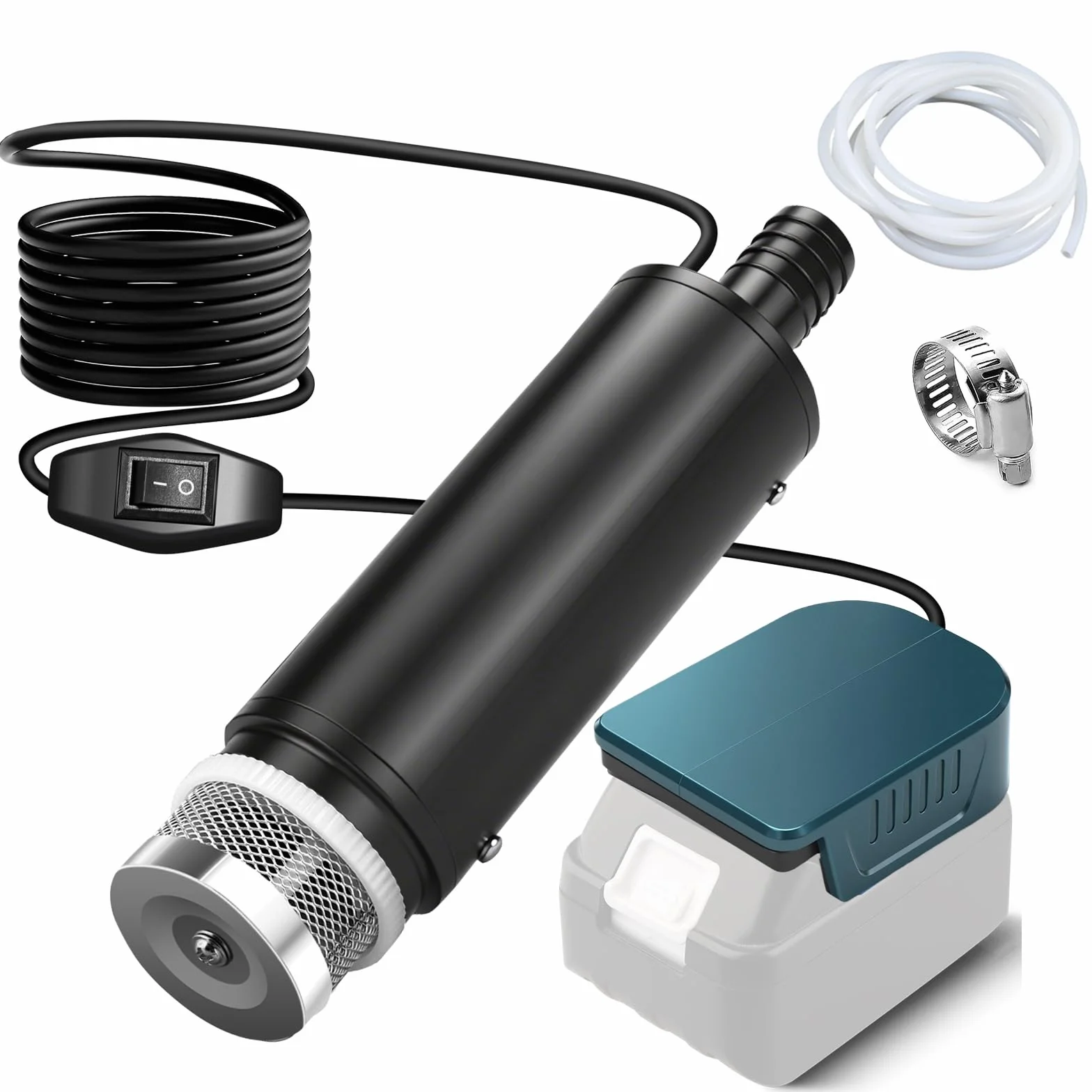 Bomba sumergible compatible con batería Makita de 18 V (sin batería), bomba de agua portátil para aguas residuales, bomba de agua transparente, 500 GPH con manguera de 1 m, para piscina, camas de agua