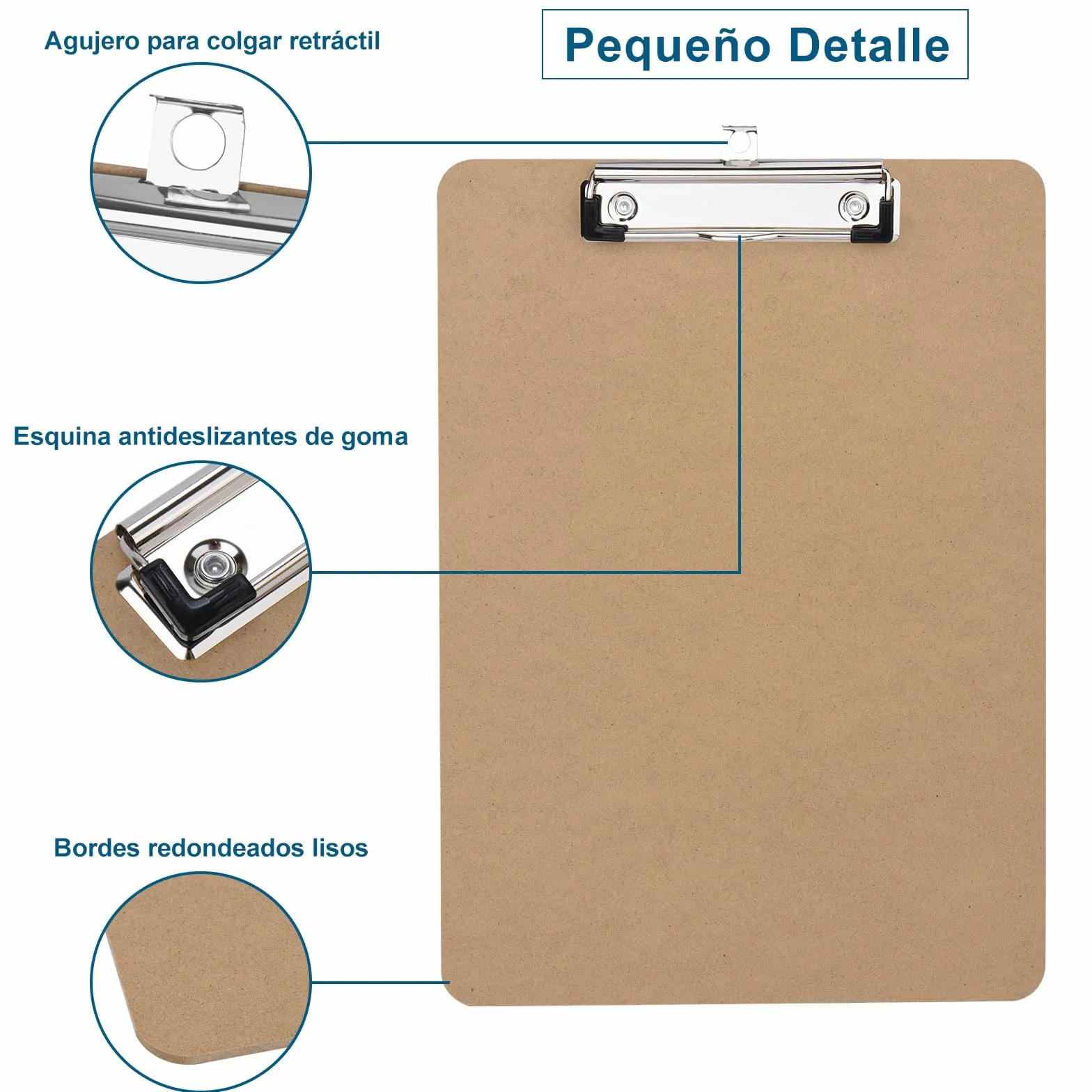 Portapapeles Madera Rígido A4 con Clip de Perfil Bajo, Pack de 4