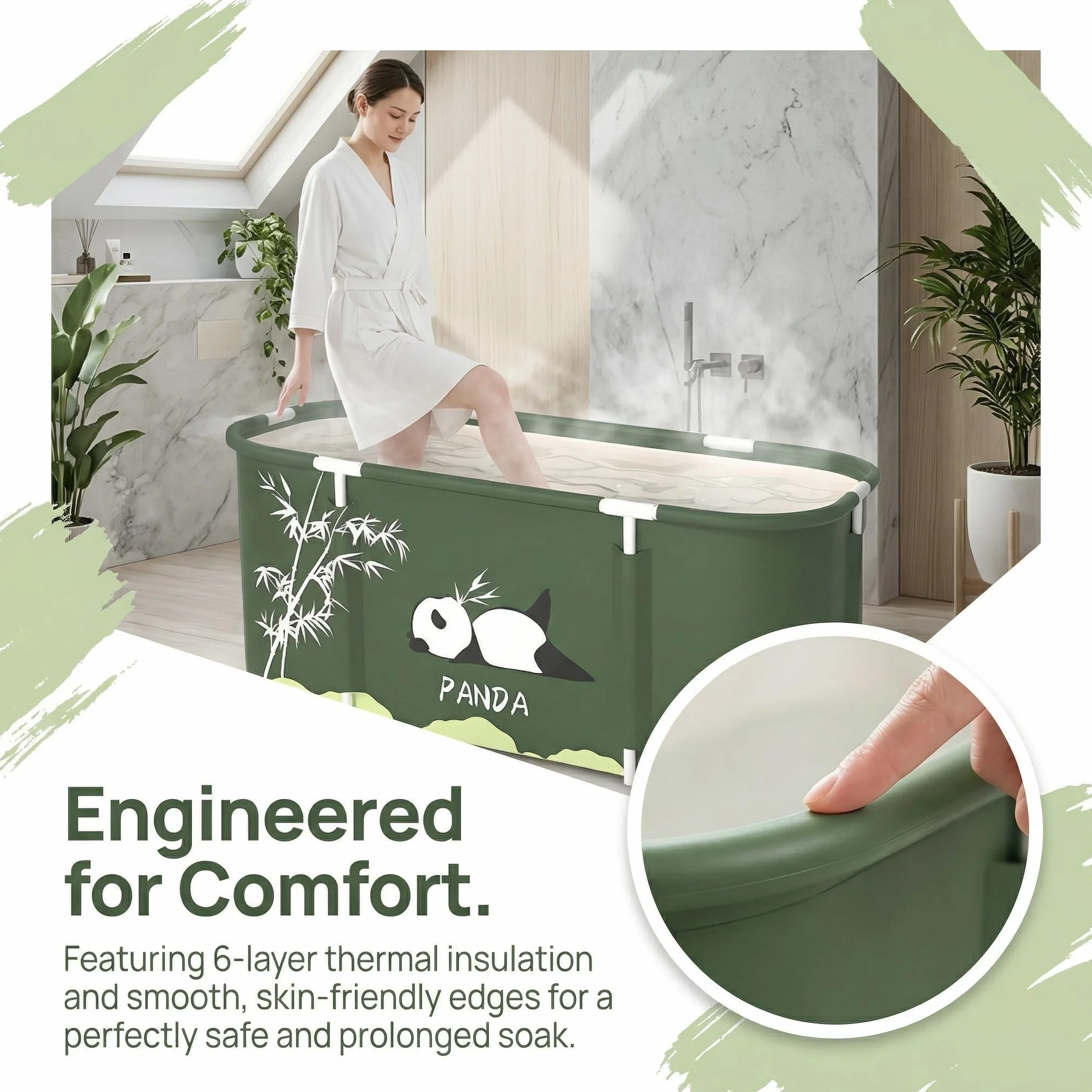Bañera plegable para adultos, bañera móvil aislada de 6 capas, 115 x 50 cm, con cojín de asiento, tubo de drenaje y bolsa de transporte, bañera plegable reutilizable para el hogar, jardín, camping
