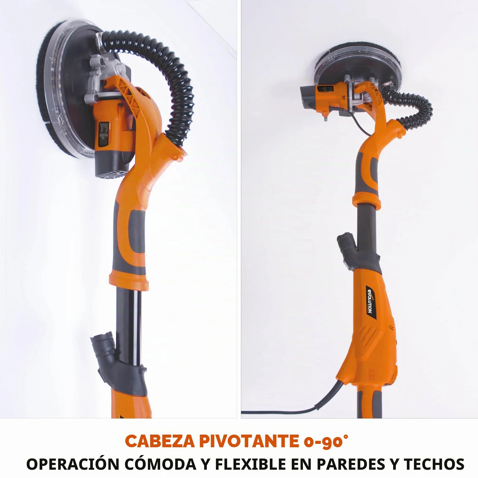 Evolution Power Tools - Lijadora de placas de yeso telescópica con linterna LED, 225 mm (230 V)