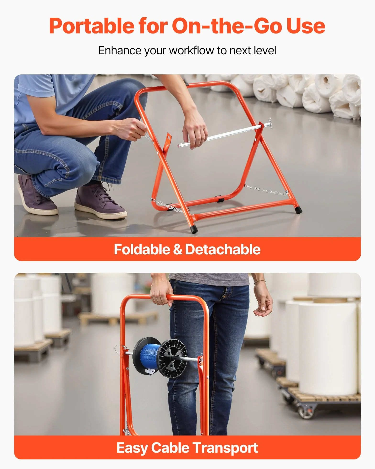 VEVOR Organizador de Cables, Soporte para Carretes de Cables Eléctricos Dispensador Portátil de Alambre para Carretes de Hasta 50 cm de Diámetro, Capacidad de 45 kg para Uso Industrial, Eléctrico