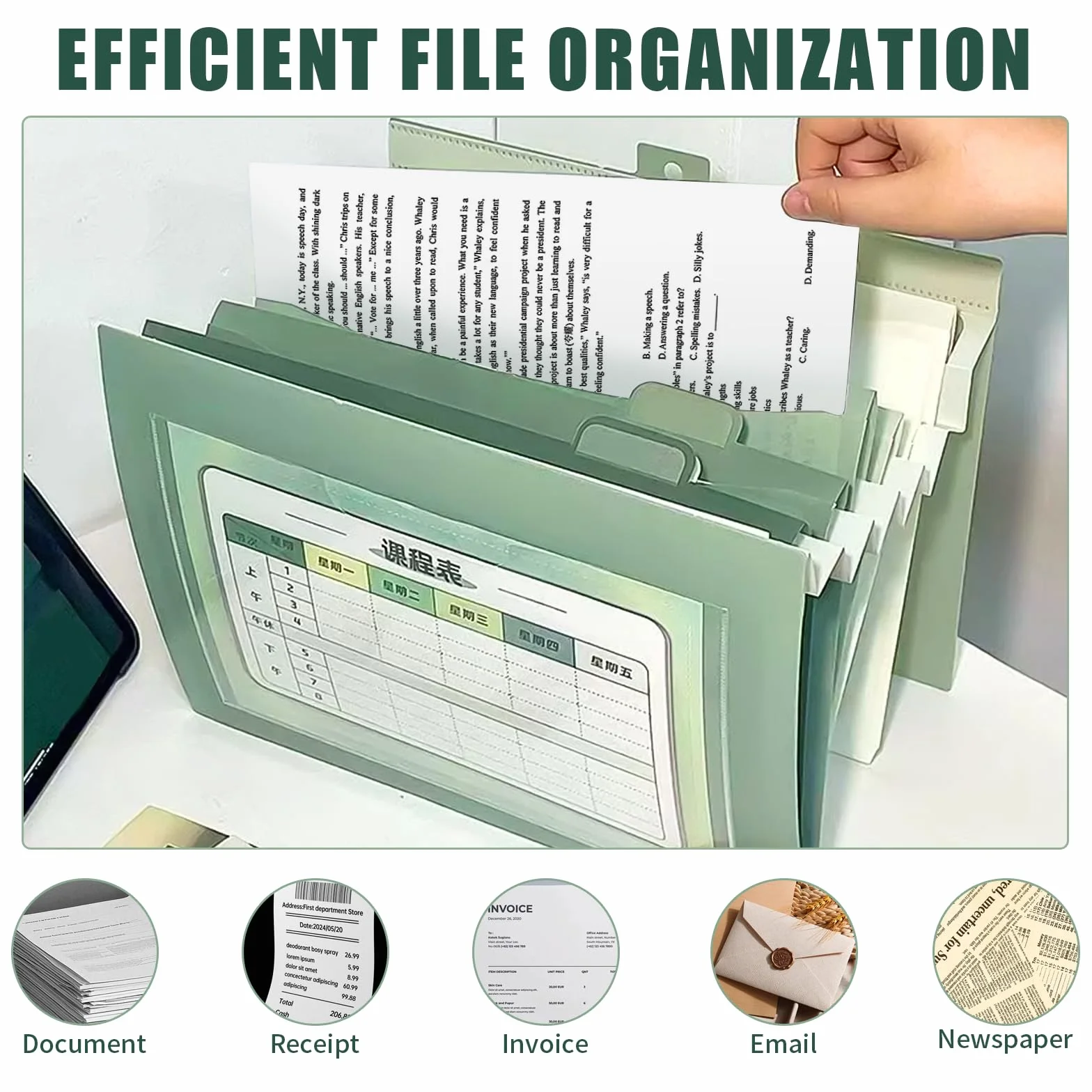 Revistero Pared 2 Piezas, Carpeta Clasificadora con 6 Bolsillos Desmontables, Clasificador Documentos (Verde y Azul)
