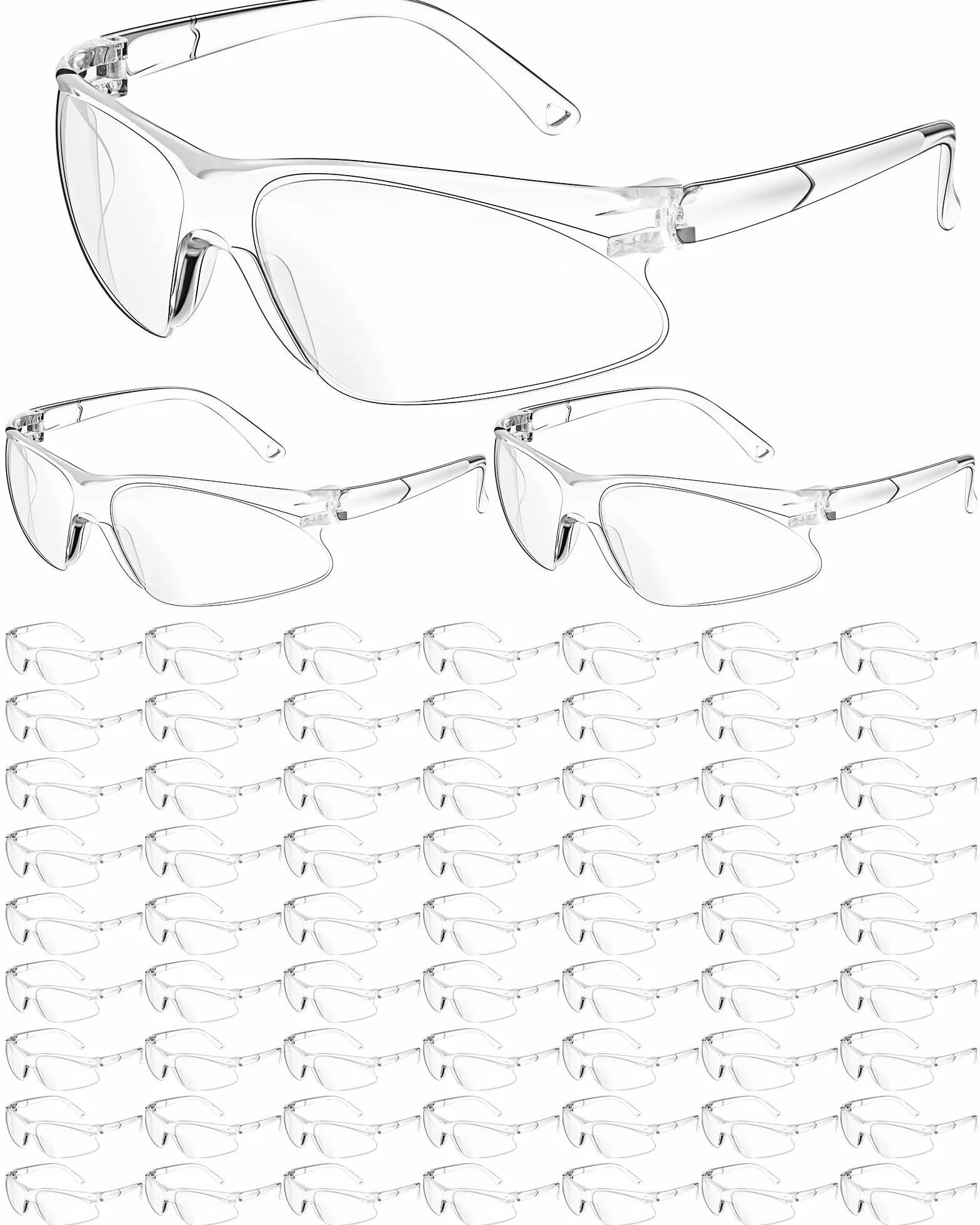 Xuhal 100 pares de gafas protectoras de seguridad, ANSI Z87.1, transparentes, de policarbonato, resistentes a los arañazos, envolventes, antivaho, para mujeres y hombres, ligeras, protección UV