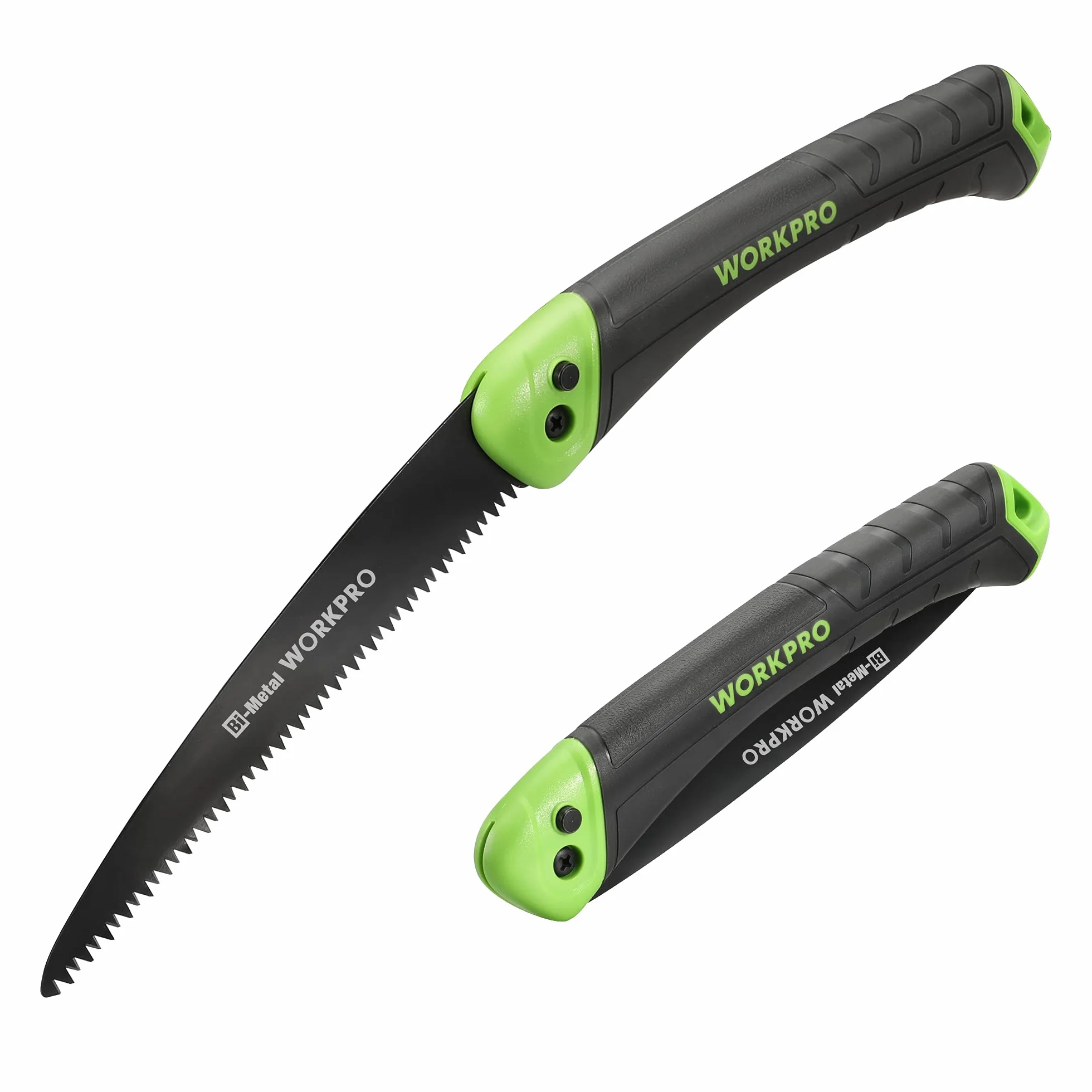 WORKPRO Sierra de Podar, Sierra Plegable, Serrucho de Poda con Bloqueo Seguro, Hoja de Sierra Bi-material D6A y M2, Sierra Plegable de Agarre Suave para Madera, Jardinería
