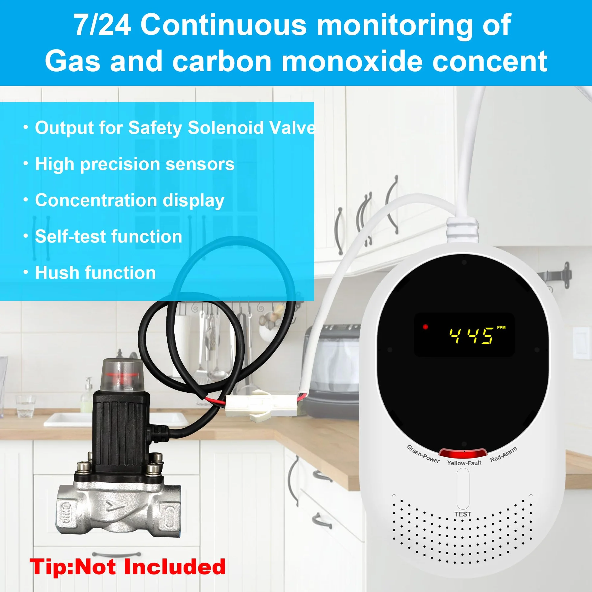 Detector de Gas y Monóxido de Carbono WiFi con Pantalla LCD, Smart Life, Certificado EN 50291/EN 50194, 1 Pack