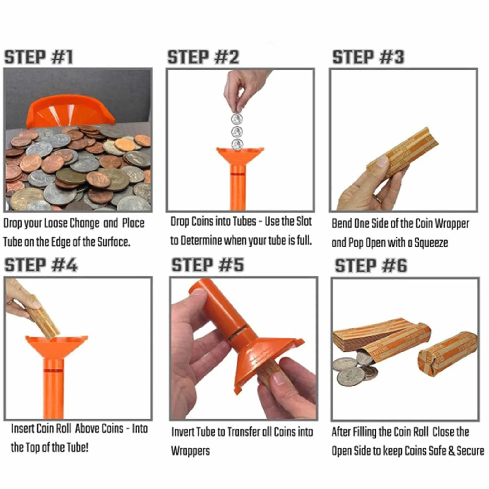 Easy Wrap Tubos para Monedas - Contador y Envoltorios para Rollos Monedas - 4 Tubos y Envolturas Surtidas para Níquel, Diez Centavos, Centavos, Cuarto