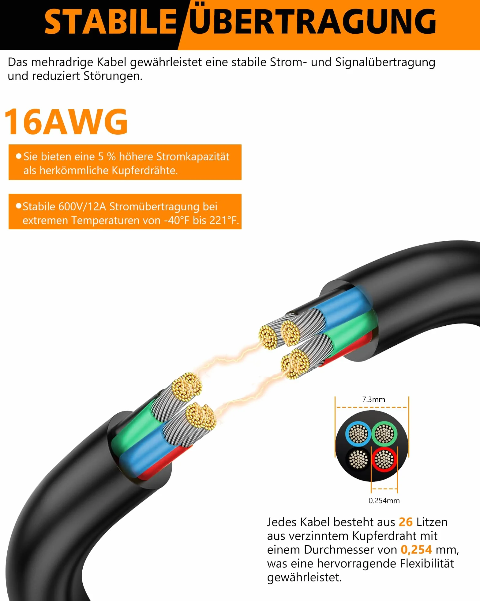 Cable Eléctrico 16AWG 4x1,5mm² 8 Metros UL2464 - Doble Conductor de Cobre Estañado Multitrenzado para Baja Tensión, Resistente Aceite y Calor en Luces LED de Automóvil, Furgoneta, Caravana