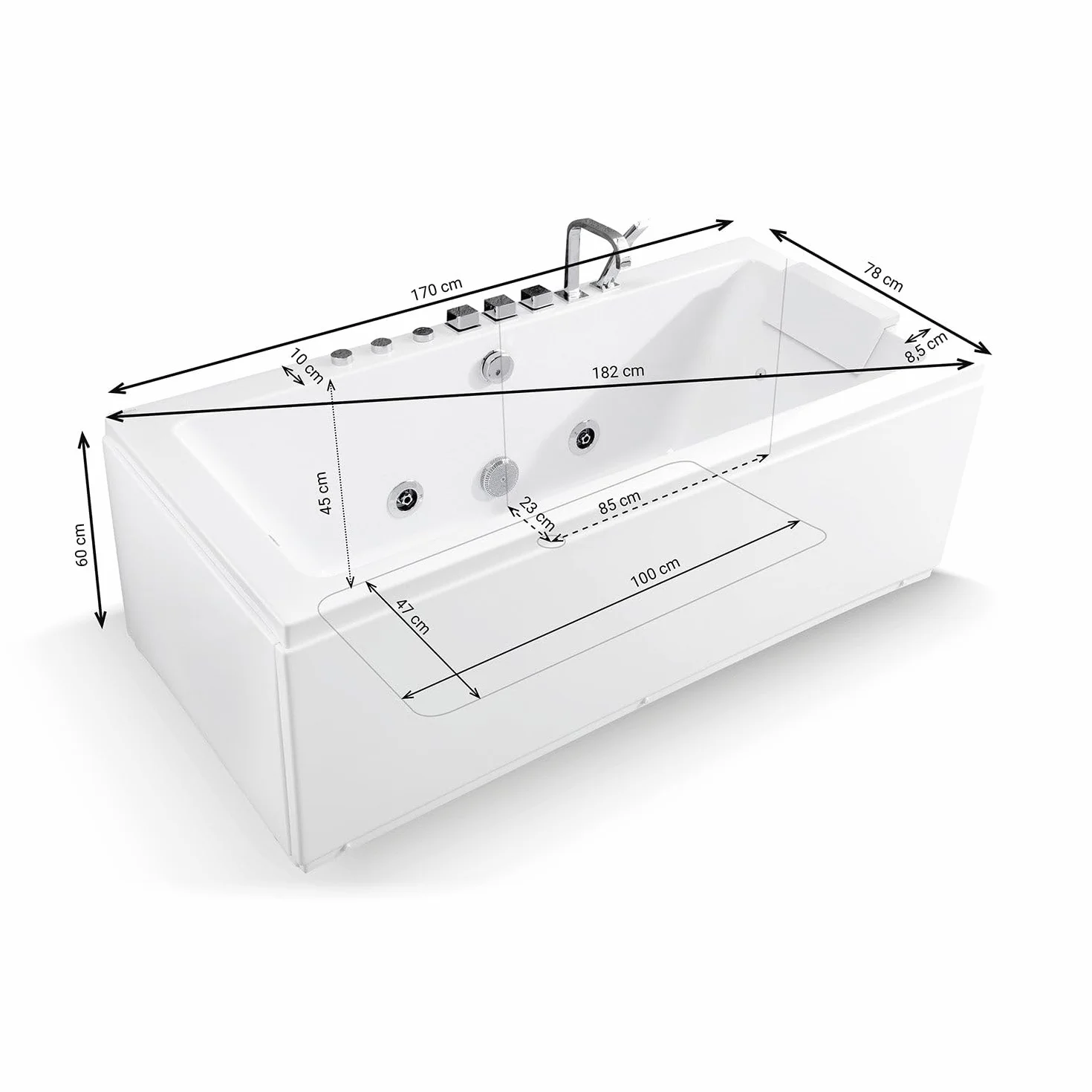 SPALINA SIKINOS WHITE Jets - Bañera de hidromasaje Clásica L. 170 x l. 78 cm