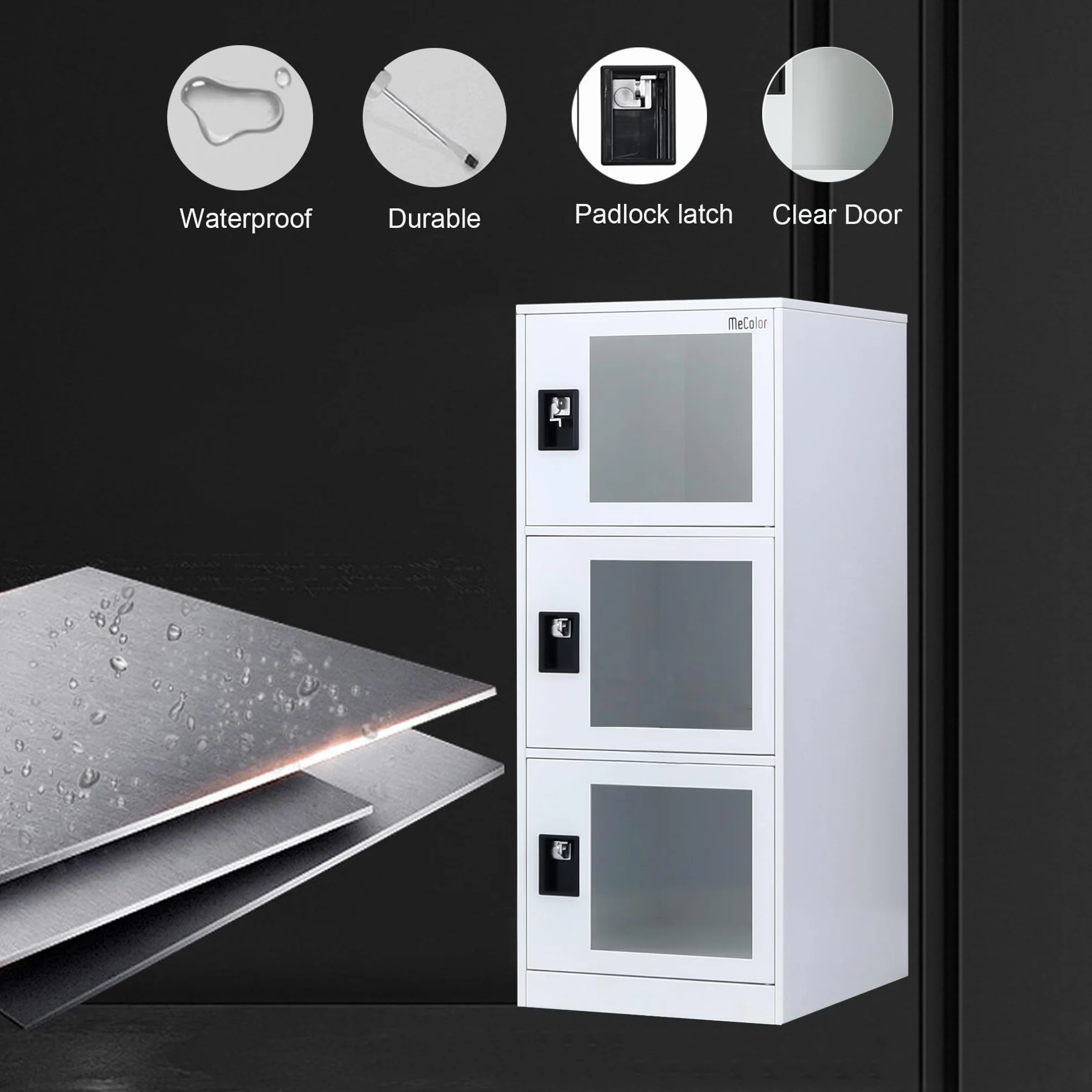 MECOLOR Taquilla Vertical Transparente con Candado, Casillero Metálico 2 o 3 Niveles Blanco