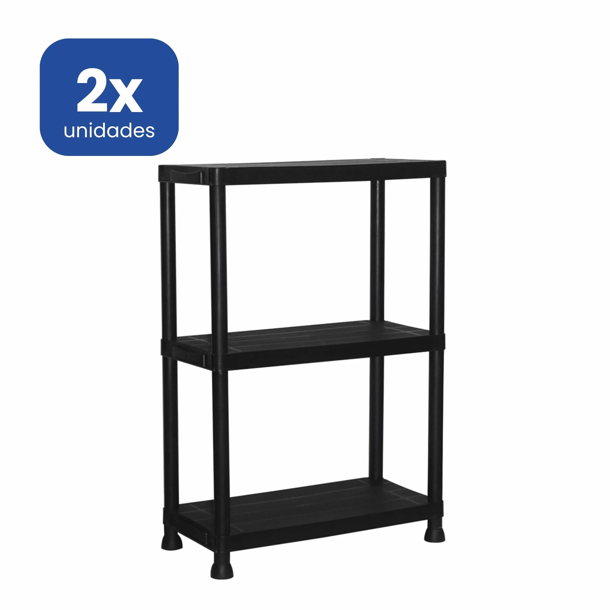 Pack 2 Estanterías de Resina 3 Baldas Negra | Organizador de Plástico 91x61x31 cm | Capacidad 75kg | Resistente a la Humedad y Óxido | Montaje Rápido sin Herramientas | Trastero y Lavadero