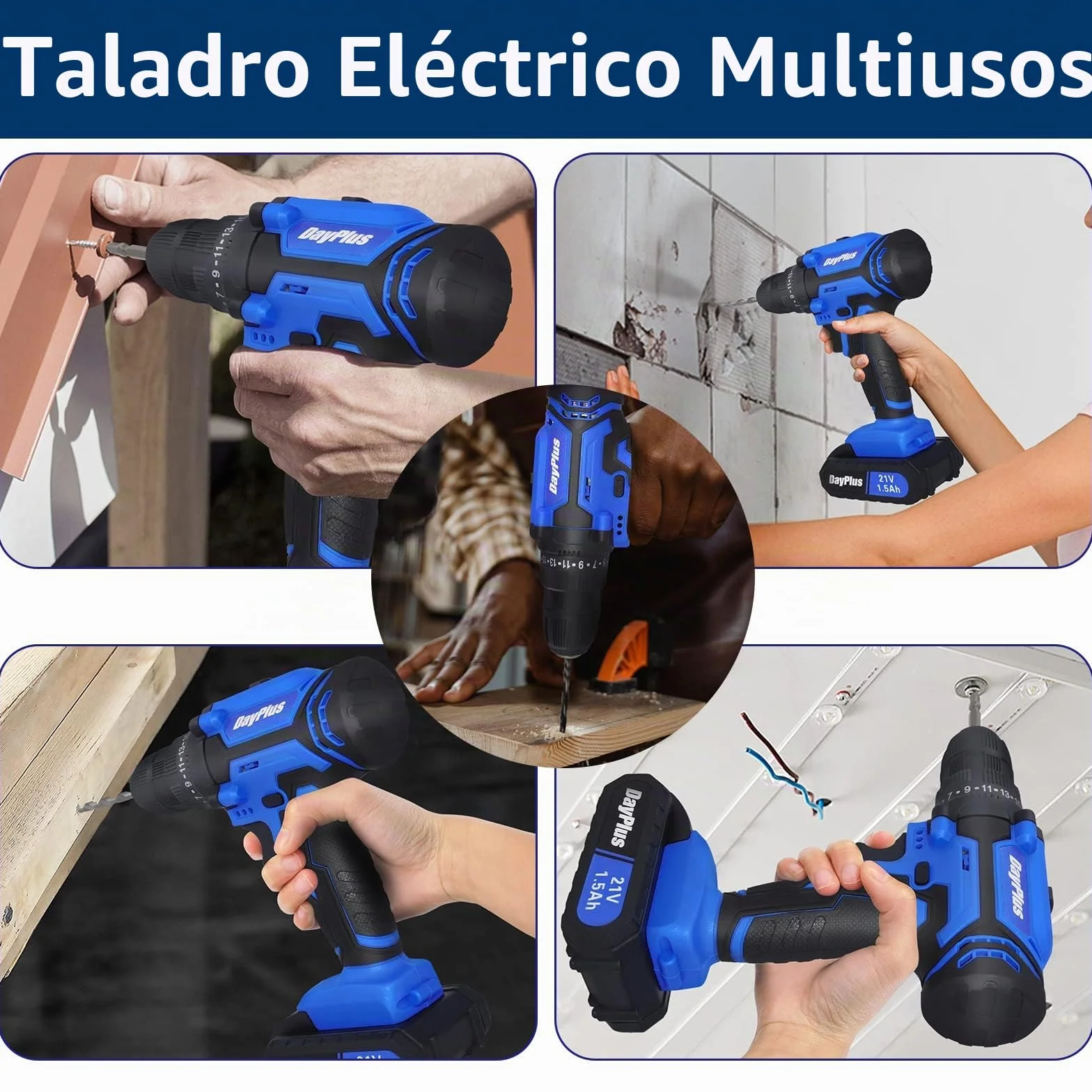 21V Taladro Atornillador Batería Kit, Taladro Atornillador Electrico con 2x1,5Ah Baterías, 26Pcs Kit Destornillador Eléctrico, 42Nm Máx Trompo de Bateria, 25+1 Ajuste de Par, 2 Velocidad, LED Luz