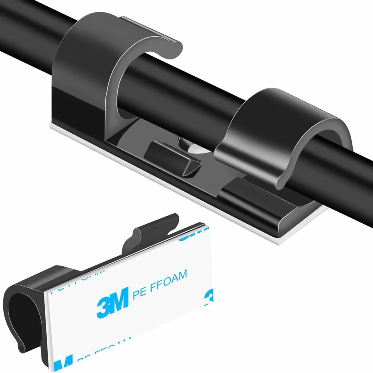 100 Abrazaderas de Cable, Soportes de Alambre de Pared, Abrazaderas Adhesivas para Cables Que Mantienen los Cables ordenados Debajo de escritorios (Black)