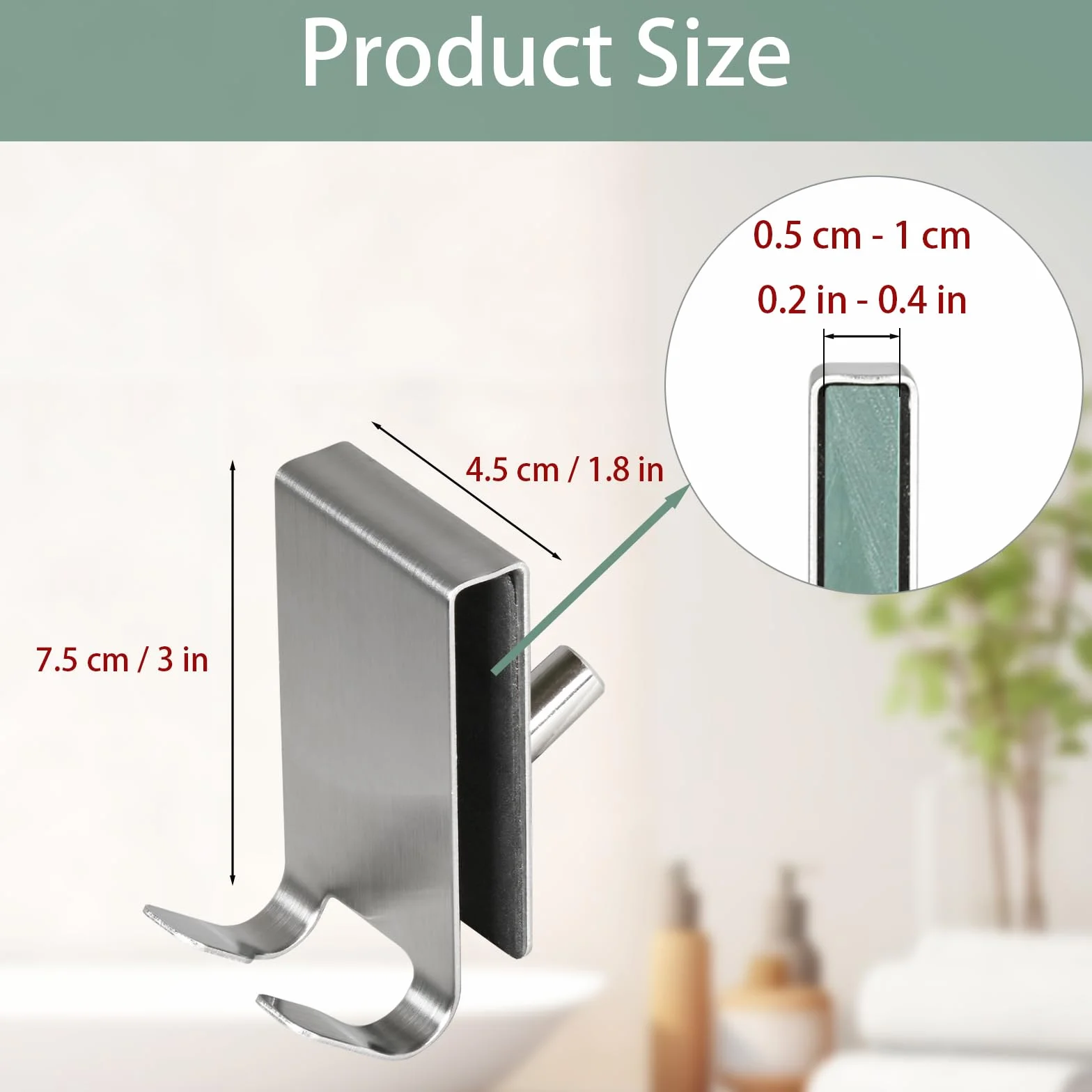 2 Piezas Ganchos Mampara Ducha, Colgador Toalla Mampara Ducha con Almohadilla de EVA, Perchas Baño sin Taladro de Acero Inoxidable, Apta para Vidrios sin Marco de 5-10 mm (Plateado)