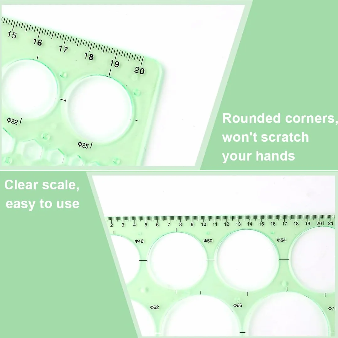 Plantillas Para Dibujar, Plantilla Círculos, Reglas Dibujo Técnico, Plantilla Elipses Isométricas, para Medir Reglas Círculo Geométrico Plantillas de Dibujo 4pcs (Verde Transparente)