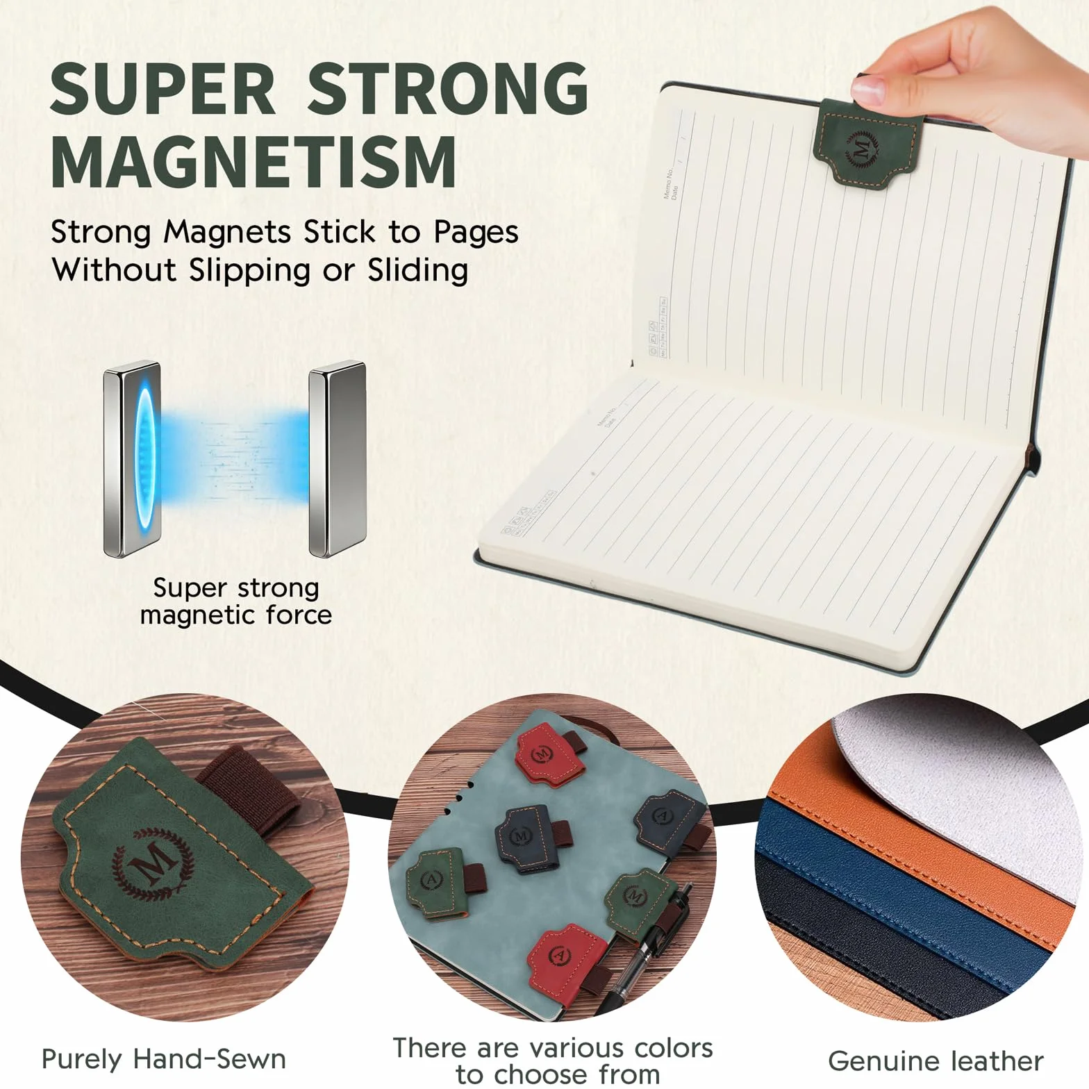 Marcapáginas de Cuero Magnético Personalizado con Inicial, Separador de Libros con Soporte para Bolígrafo, Estilo Retro, Regalo para Lectores (Azul, A)