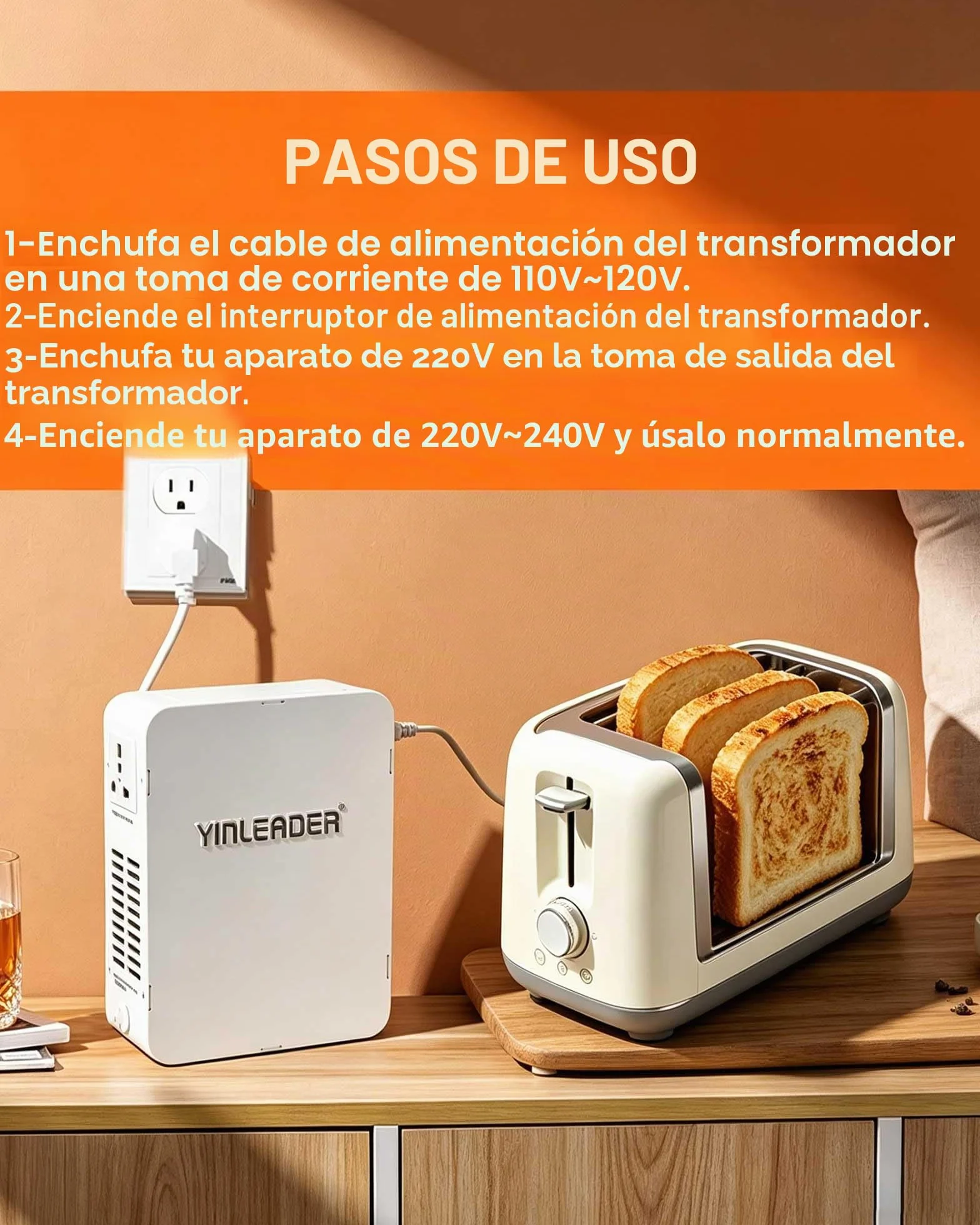 Yinleader Convertidor de voltaje de 110 V a 220 V transformador elevador para usar electrodomésticos pequeños europeos asiáticos de 220/230/240 voltios en Estados Unidos (1000 W)