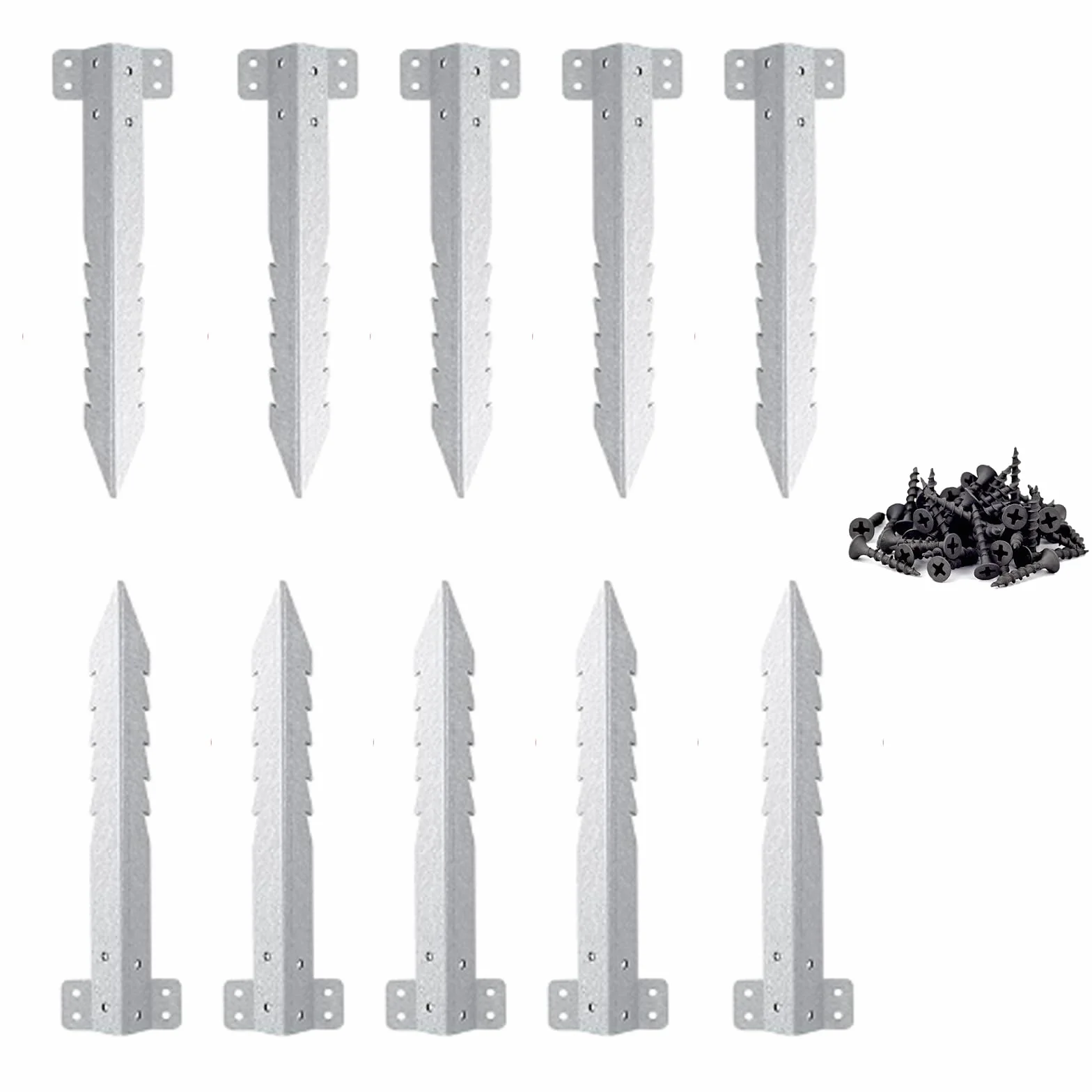 10 Soporte Dormir Ferrocarril Metal con Tornillos, Soportes Elevado Dentado Poste Valla Jardín, Juego Montaje Fijación Borde para Camas Elevadas, Caminos, Muros Contención, Macetas, Proyectos Paisaje