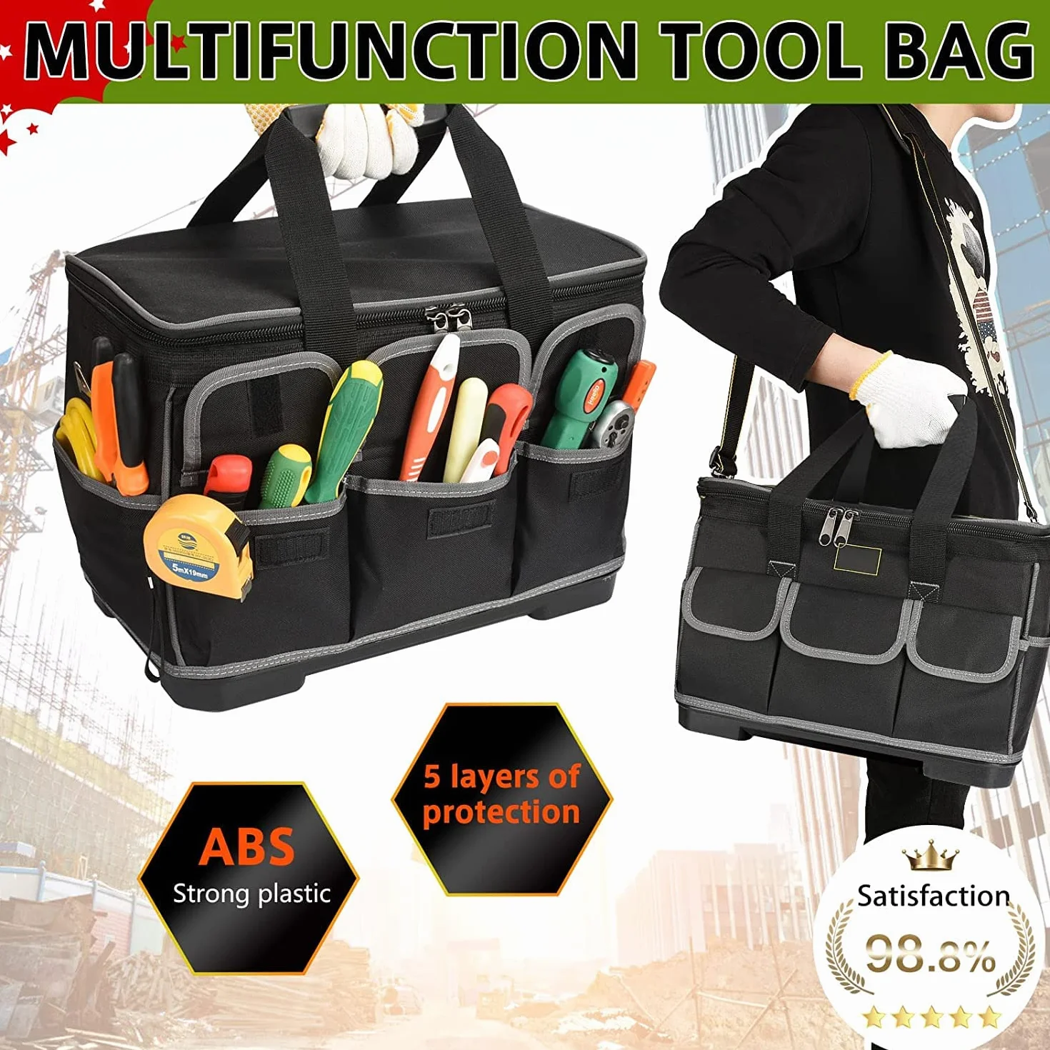 Regalo impermeable y plegable para el día del padre, electricista, grande, negro, con bolsillo interior, incluye correa para el hombro
