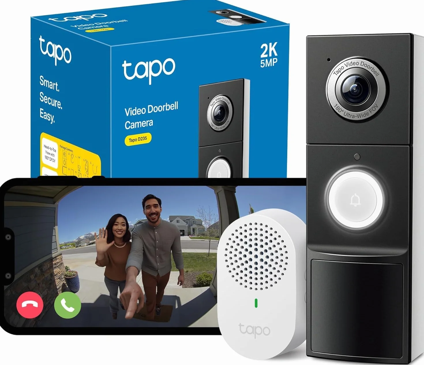 Tapo D235 Timbre Inteligente con Cámara 2K 5MP Visión Nocturna Color Audio Bidireccional IP66