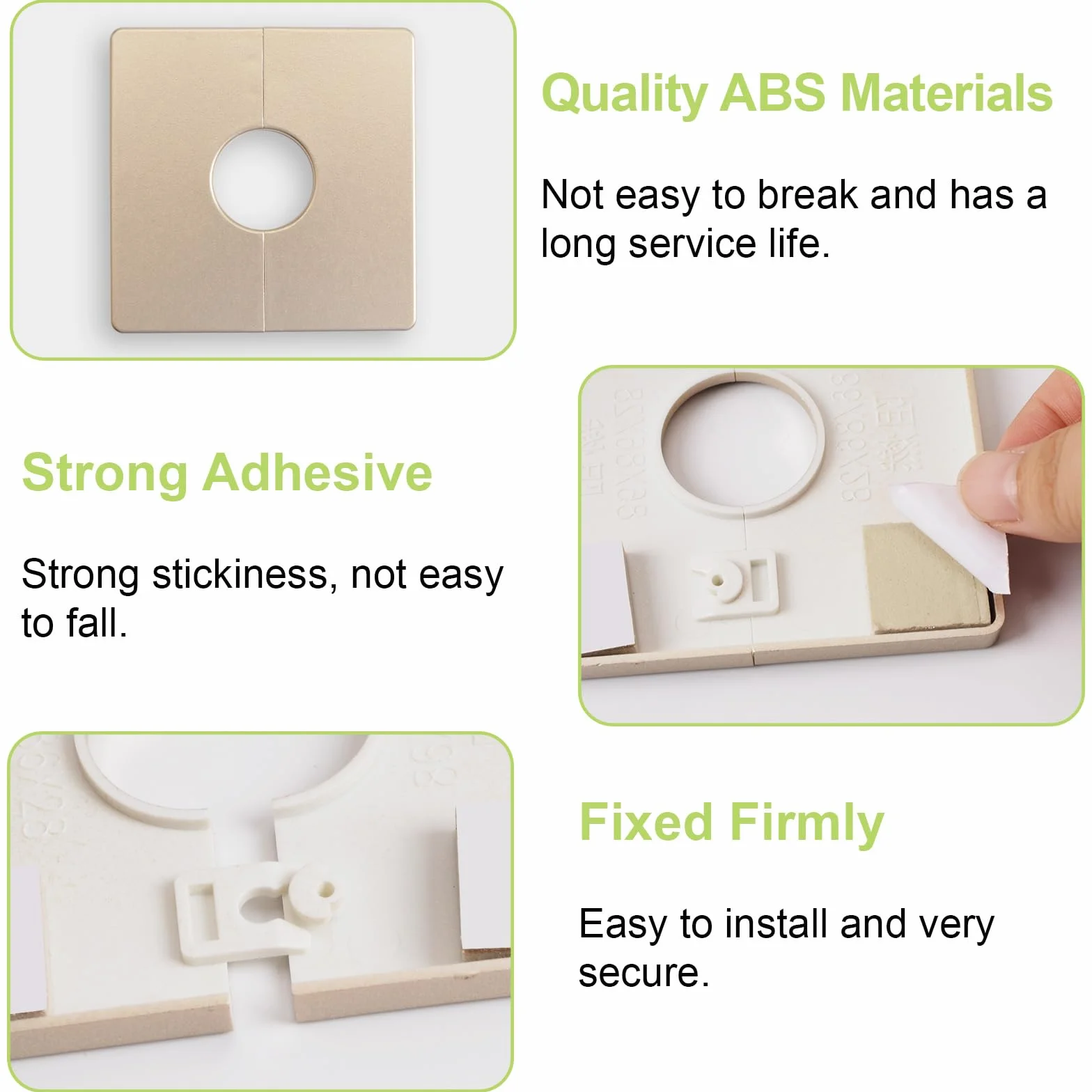 Cubiertas de tubo de pared UFURMATE, 2 piezas de placas de escudo cuadradas de plástico autoadhesivas, cubiertas de tubo de ducha decorativas, diámetro interior 28mm/1.1 pulgadas (dorado)