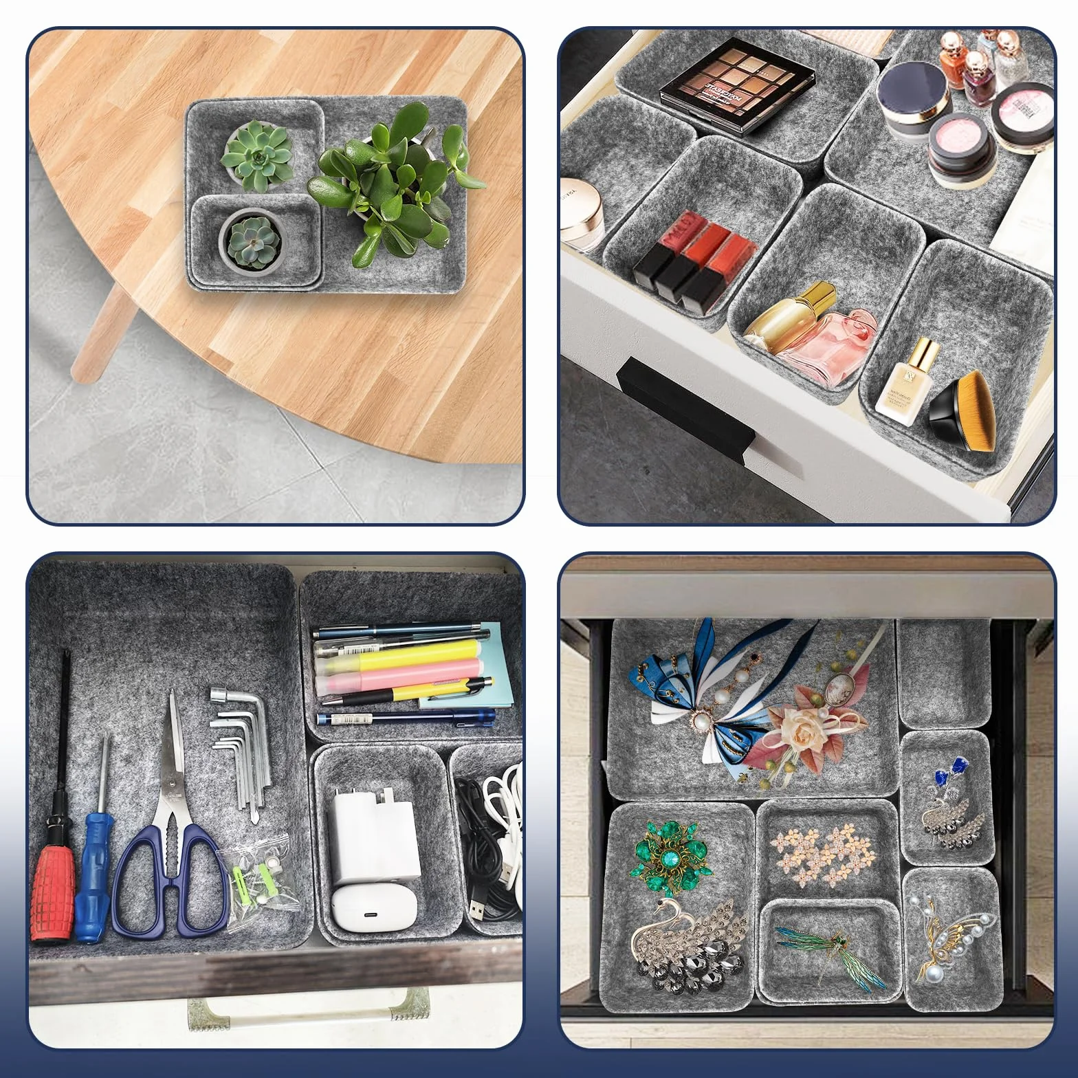 Organizador de Cajones de Fieltro 7 Piezas Flexible Gris Claro para Oficina