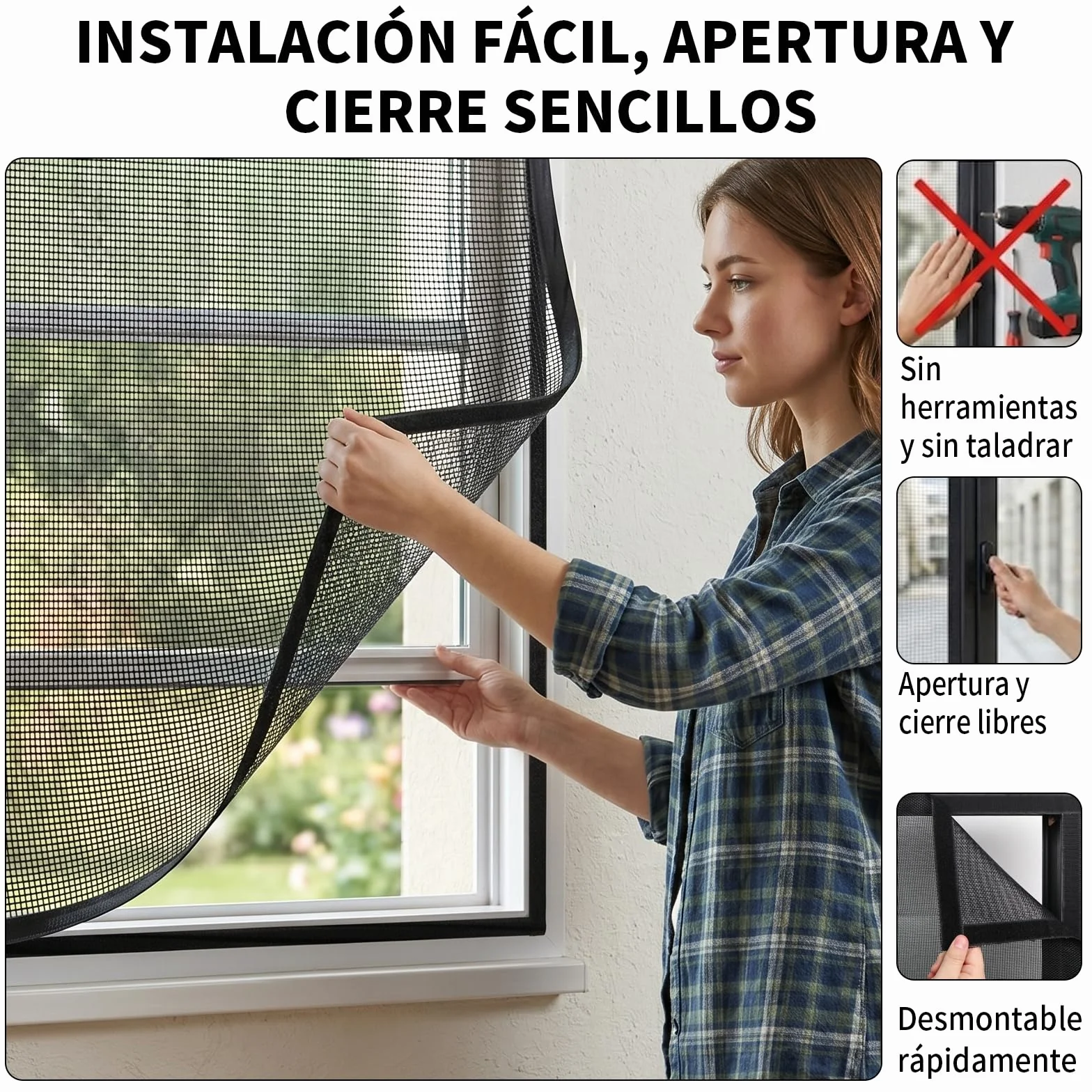 BKSAI Mosquitera Ventana para Gatos, Red Anticaída Adhesiva sin Taladrar, Malla Recortable Resistente a Arañazos, Protección Mascotas para Ventana - 130x150CM Negra